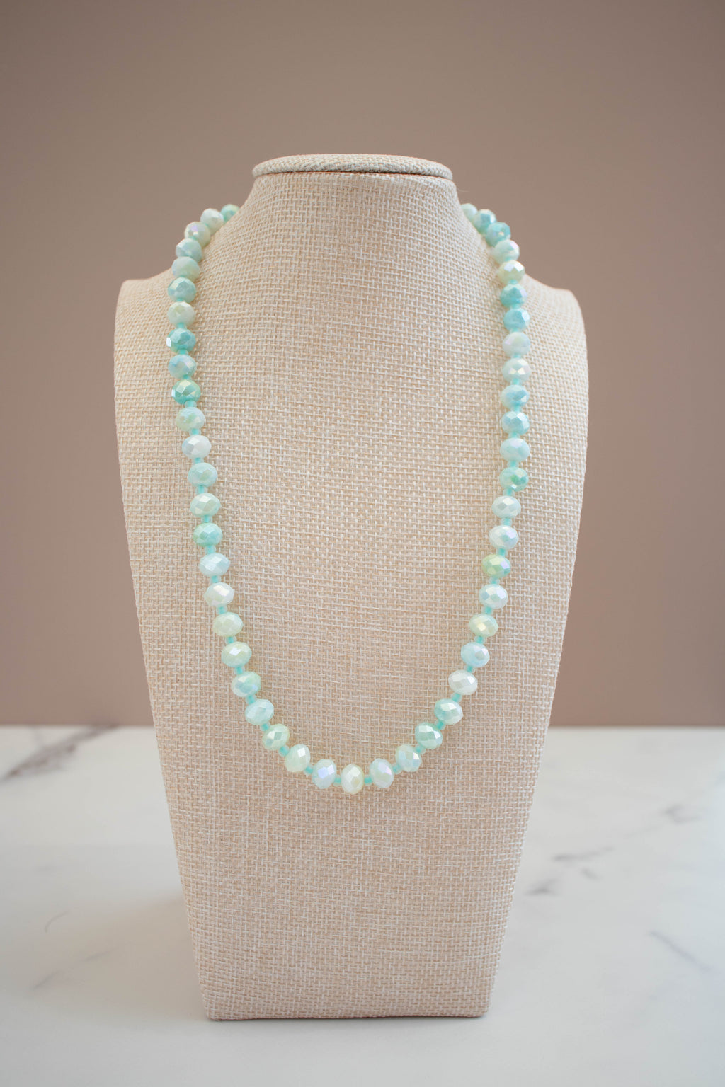 The June Necklace- Mint Green & Blue Glass Beads