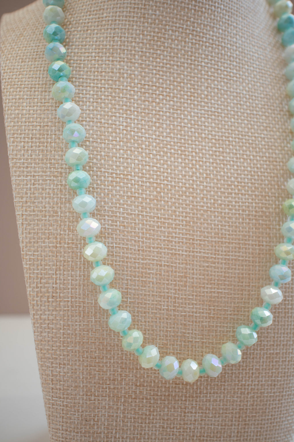 The June Necklace- Mint Green & Blue Glass Beads