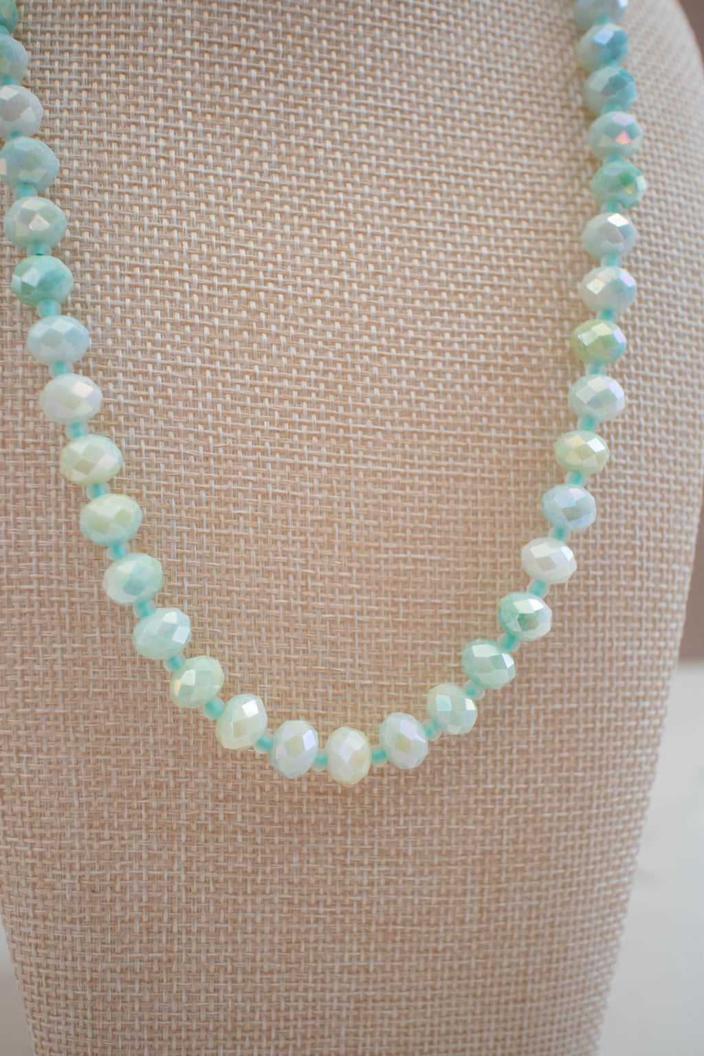 The June Necklace- Mint Green & Blue Glass Beads