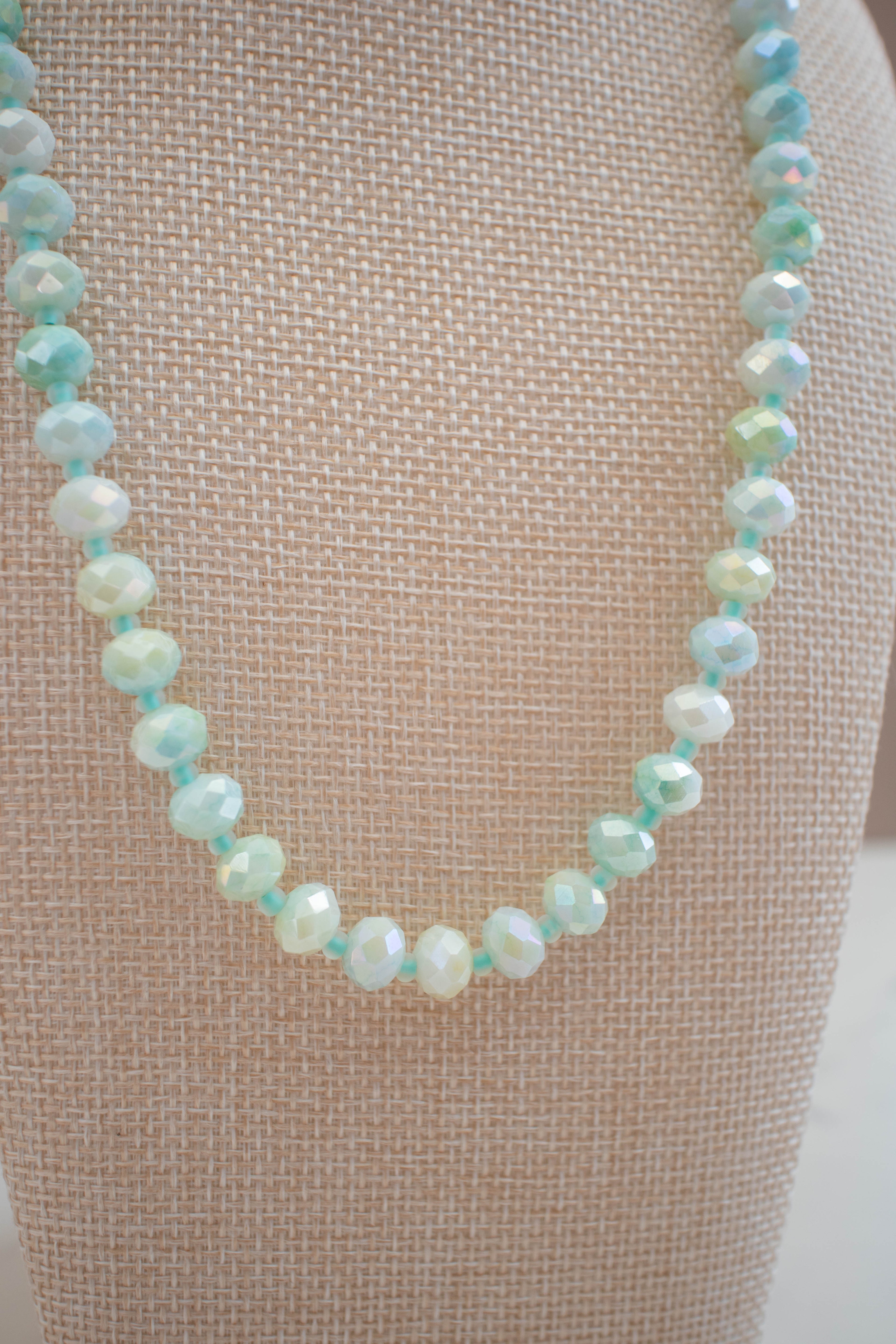 The June Necklace- Mint Green & Blue Glass Beads