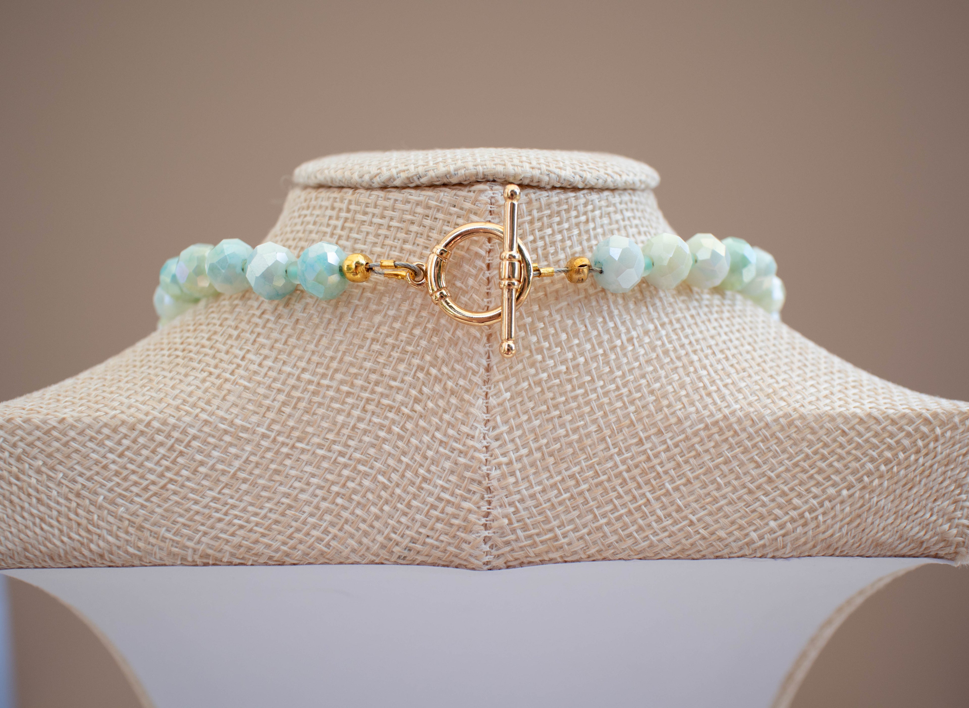 The June Necklace- Mint Green & Blue Glass Beads