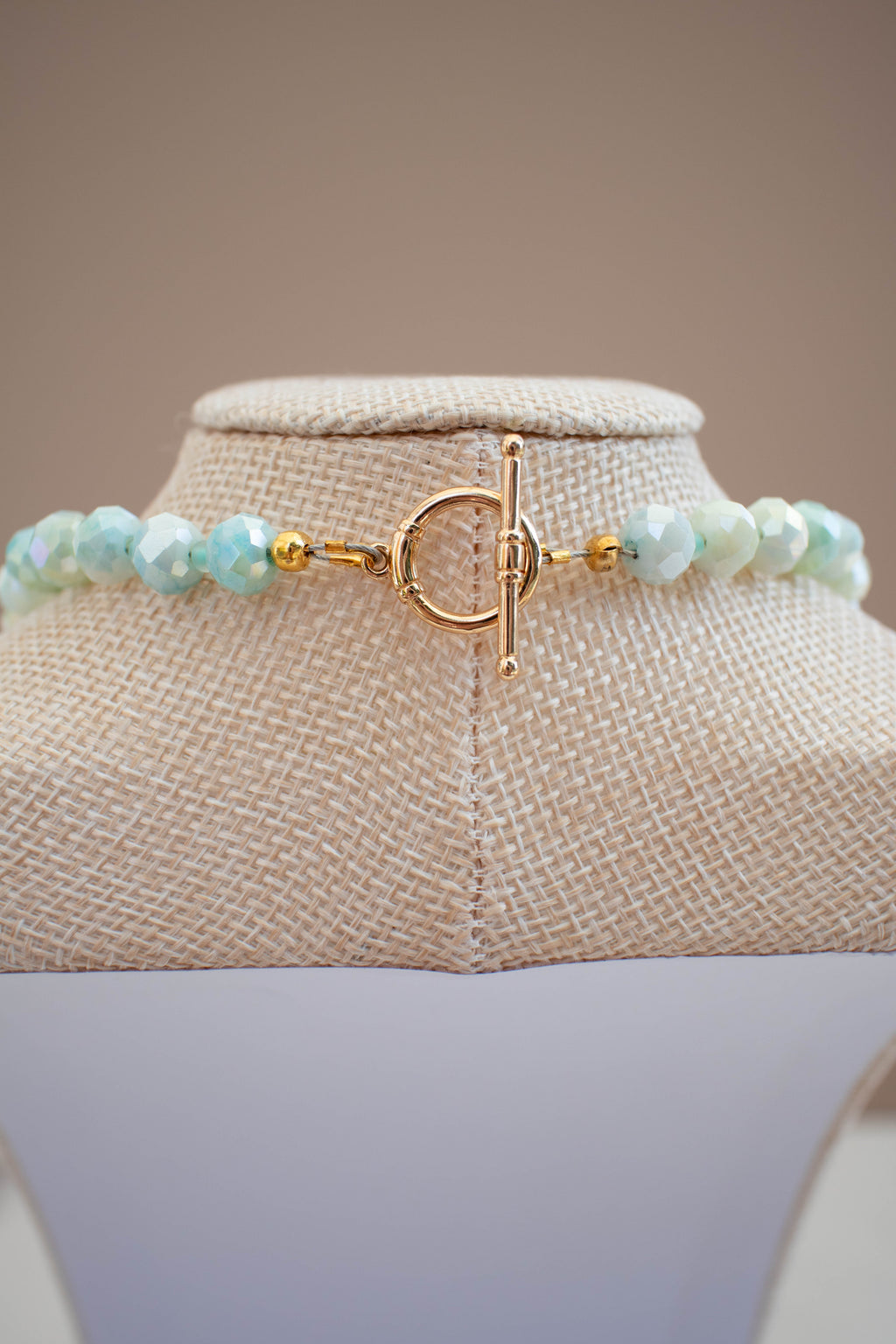 The June Necklace- Mint Green & Blue Glass Beads