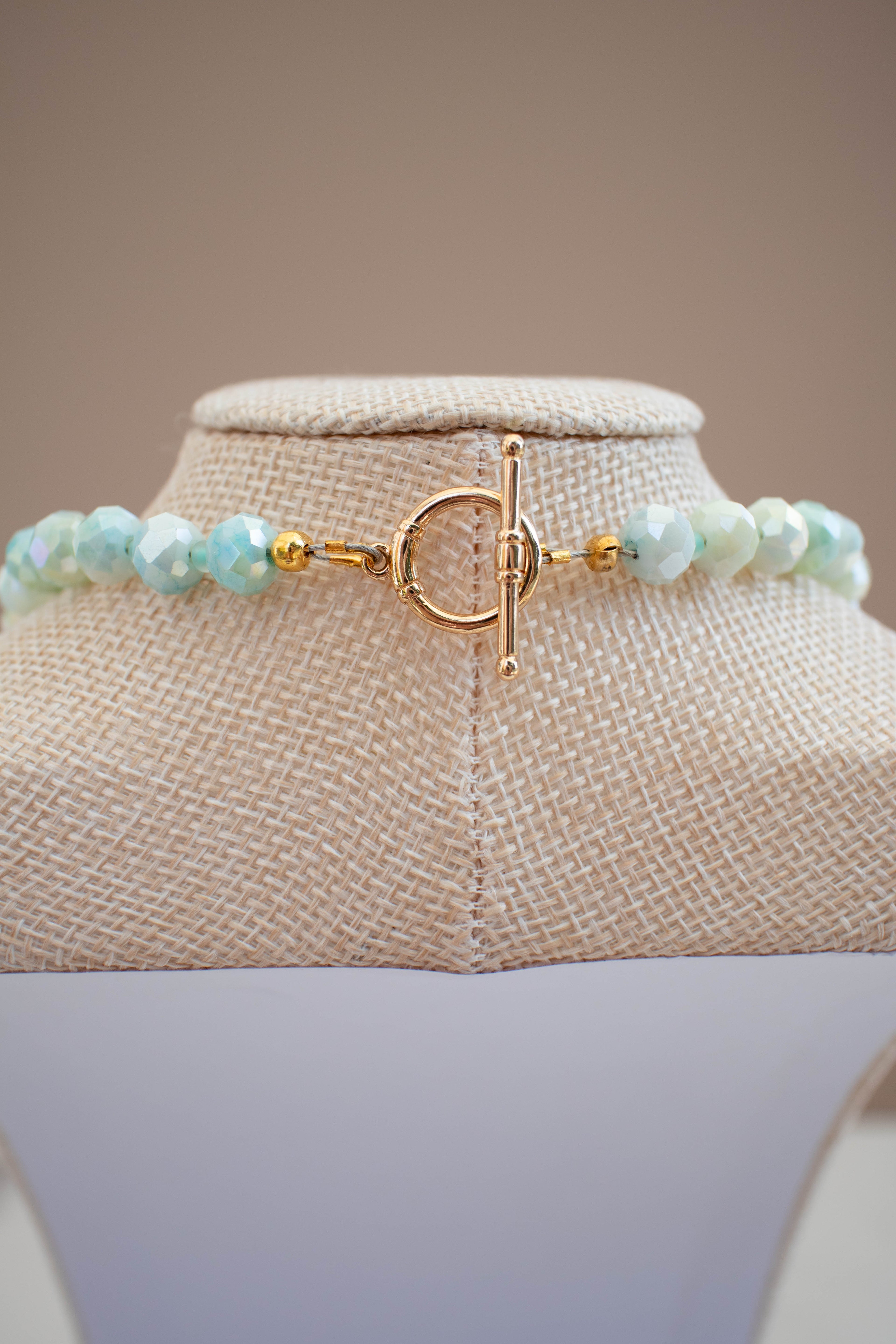 The June Necklace- Mint Green & Blue Glass Beads
