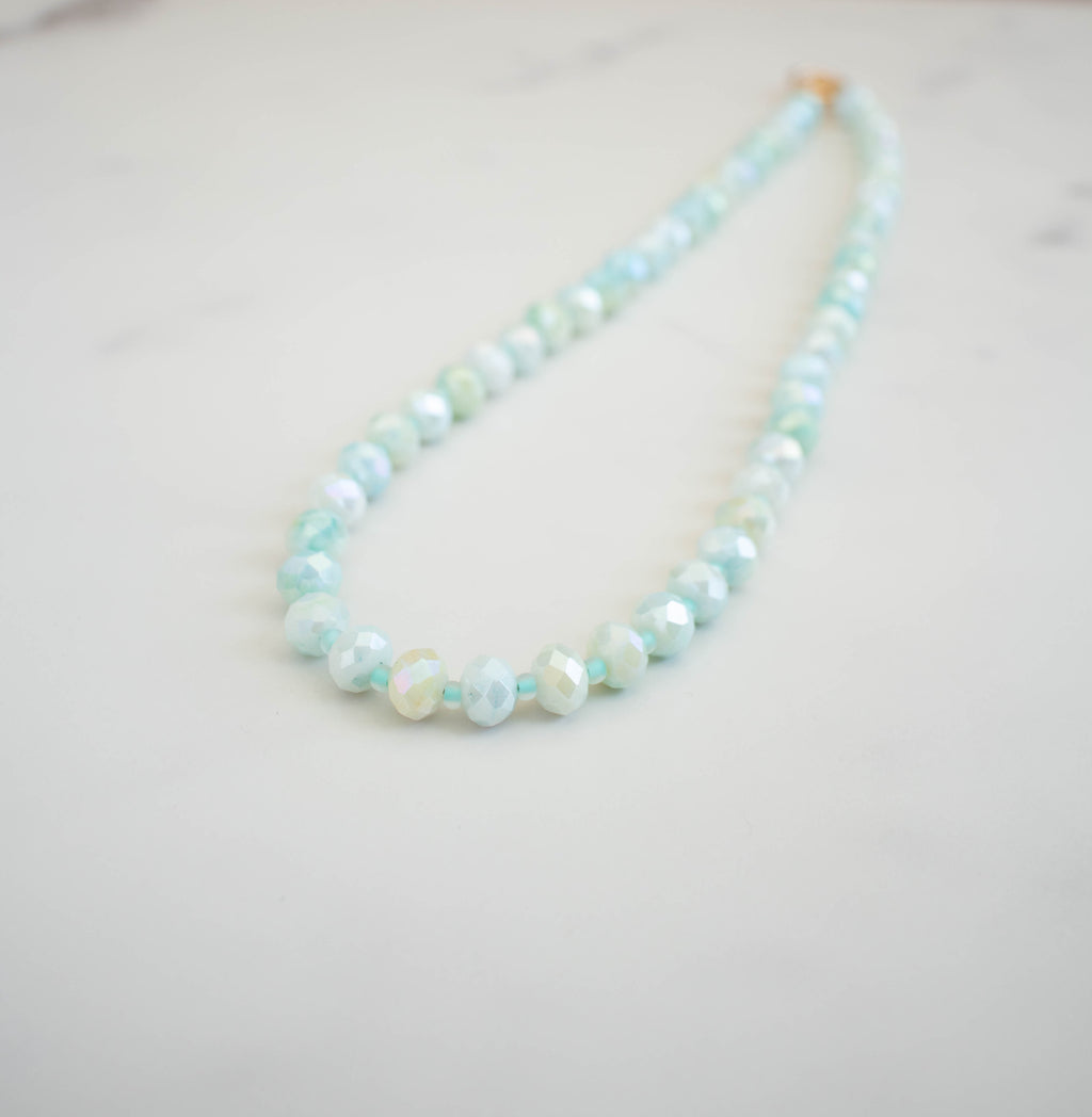 The June Necklace- Mint Green & Blue Glass Beads