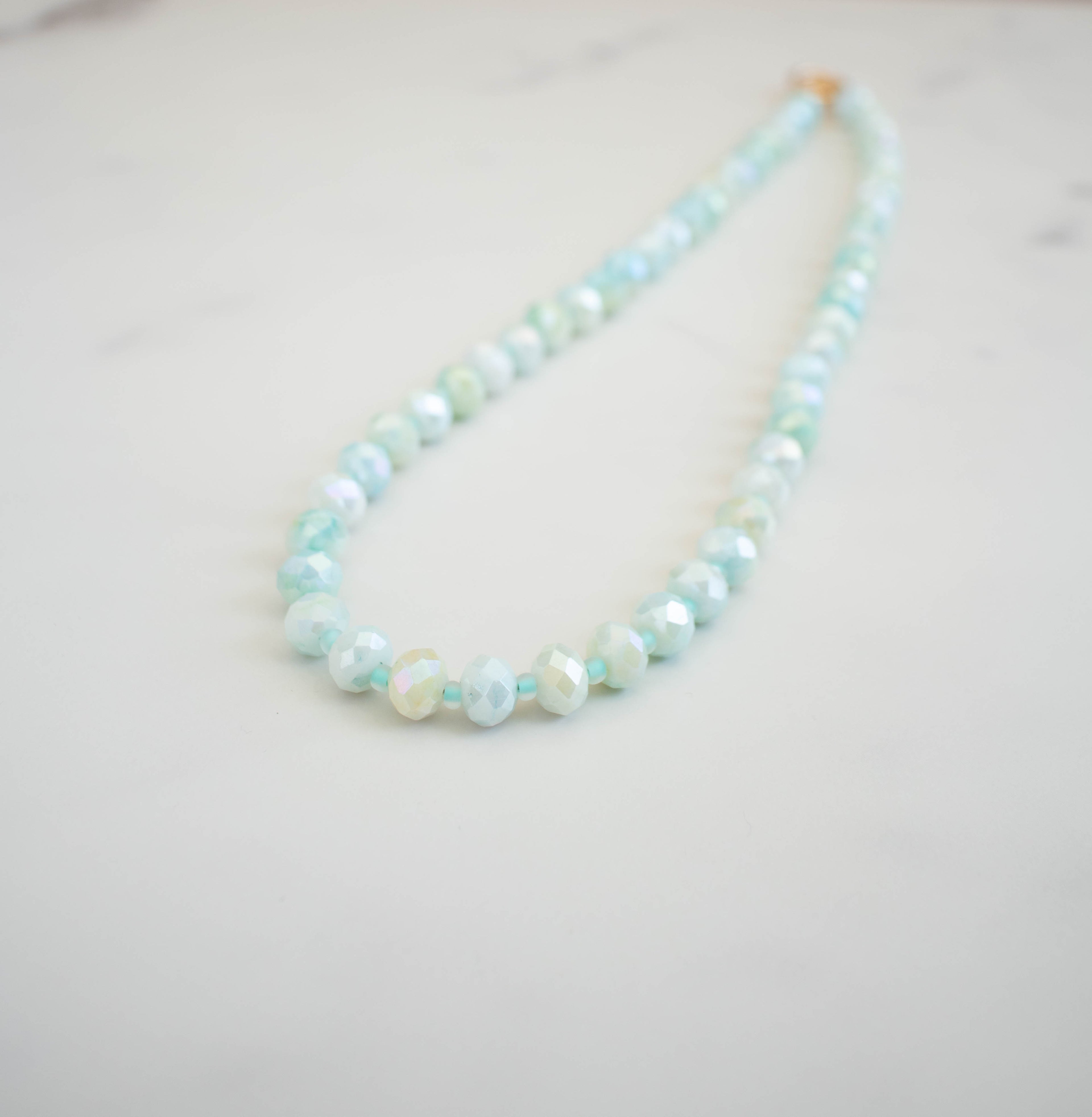 The June Necklace- Mint Green & Blue Glass Beads