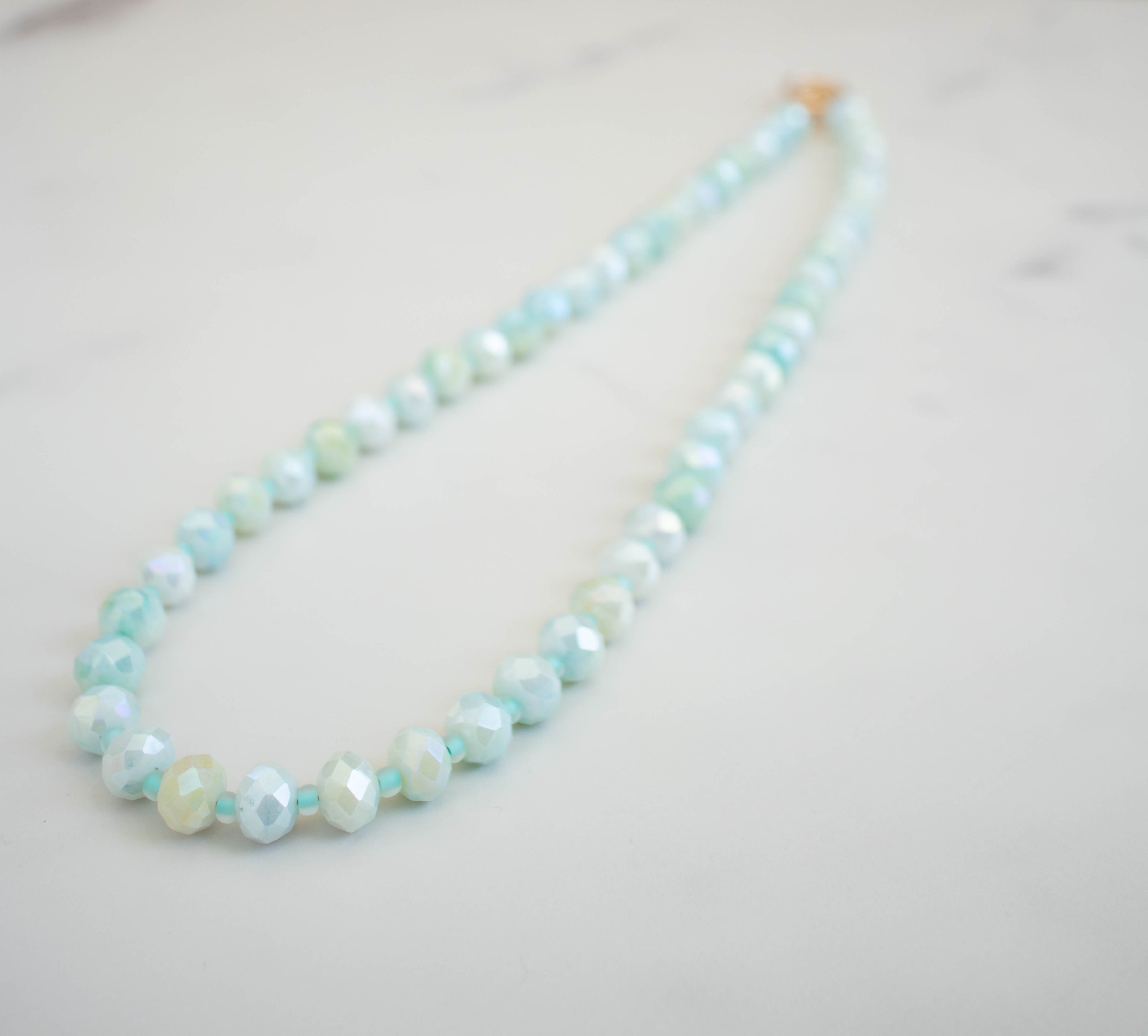 The June Necklace- Mint Green & Blue Glass Beads