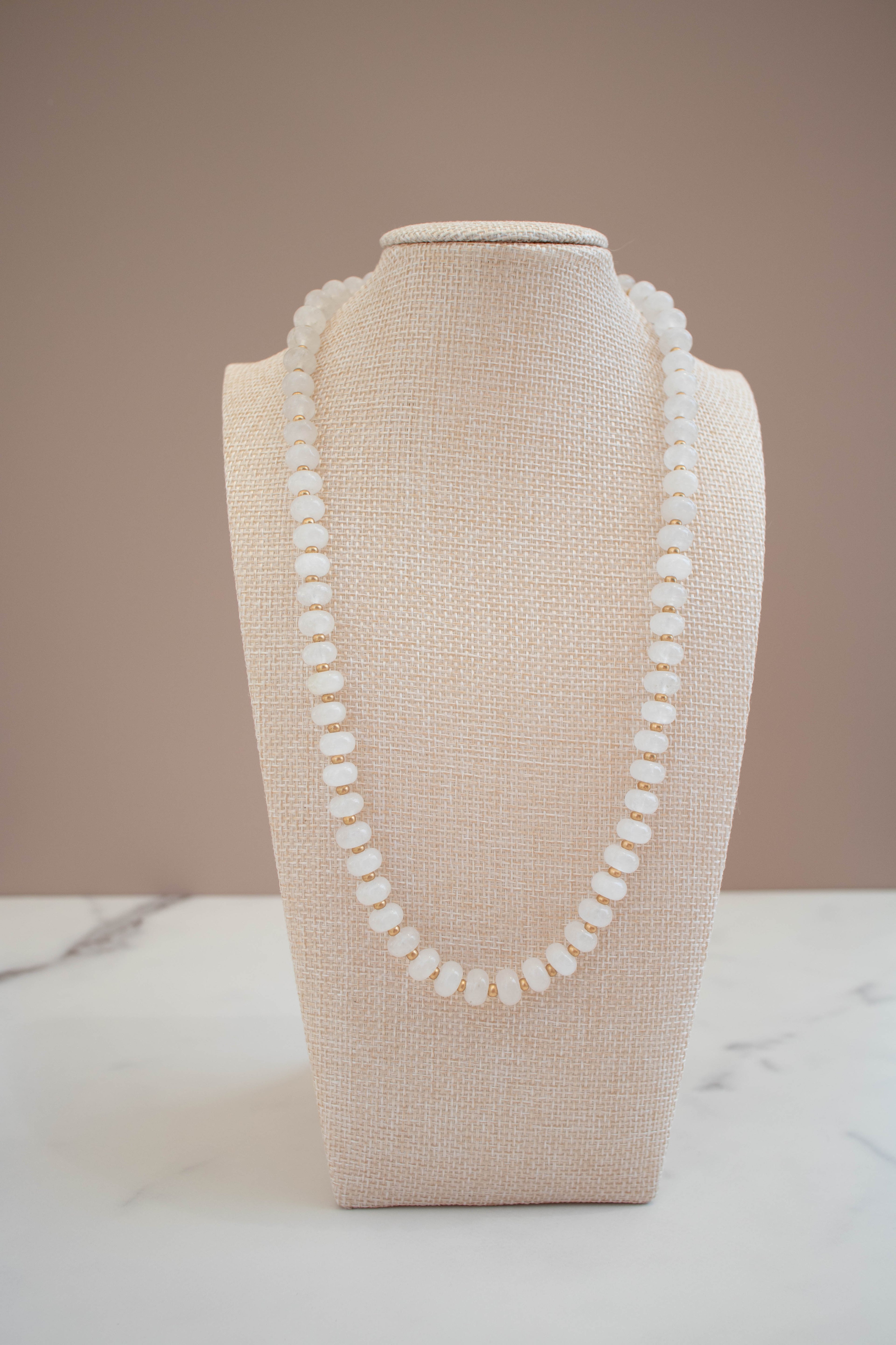 The Lily Necklace- White Quartz & Gold Glass Beads