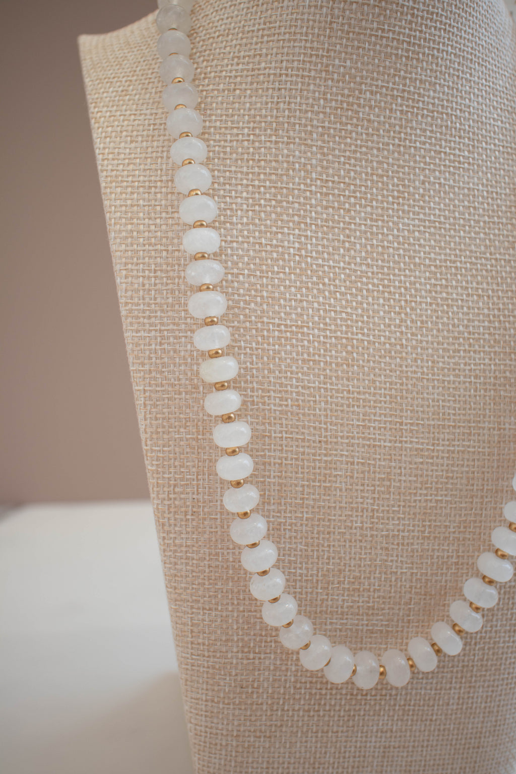 The Lily Necklace- White Quartz & Gold Glass Beads