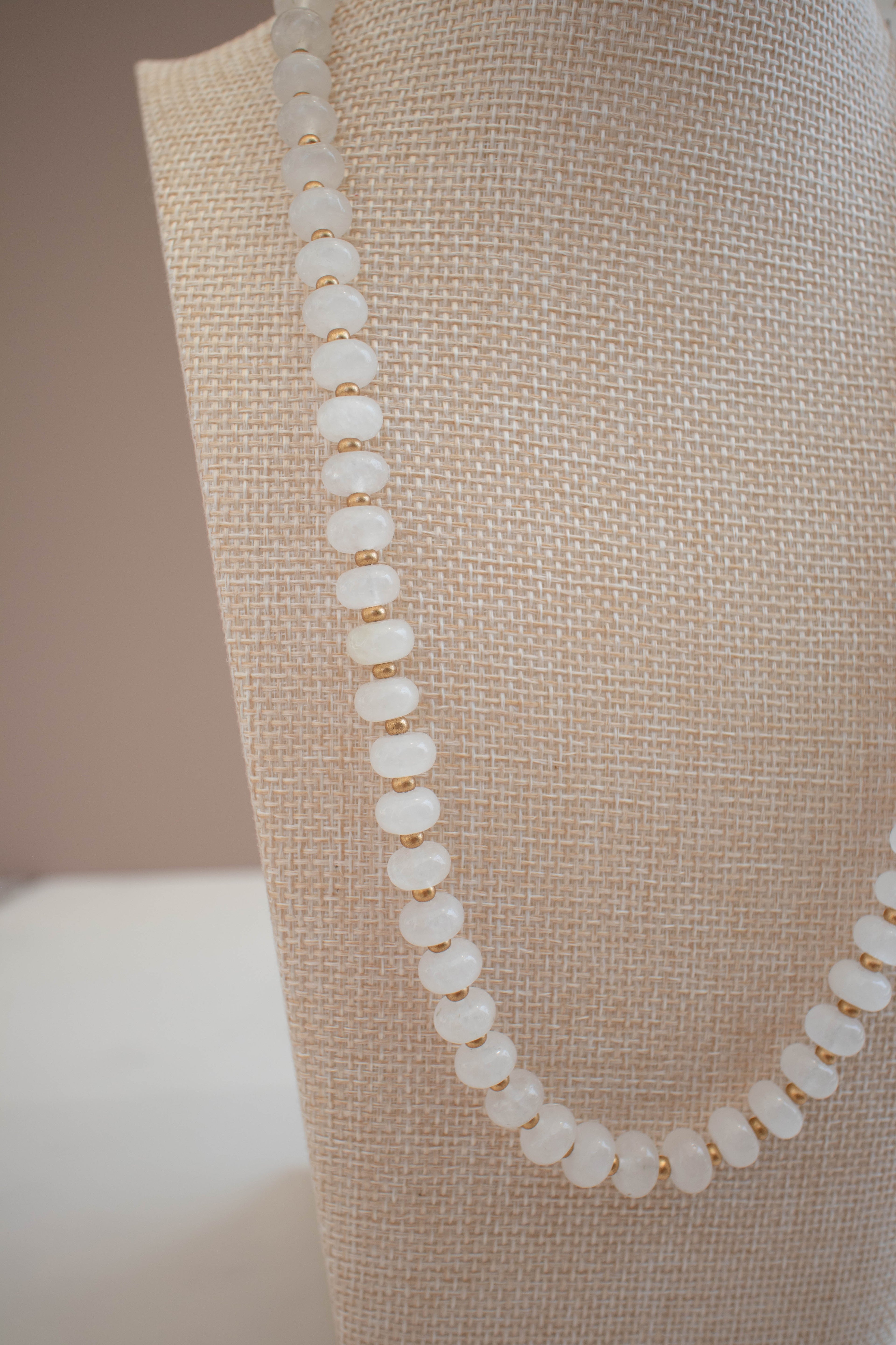 The Lily Necklace- White Quartz & Gold Glass Beads