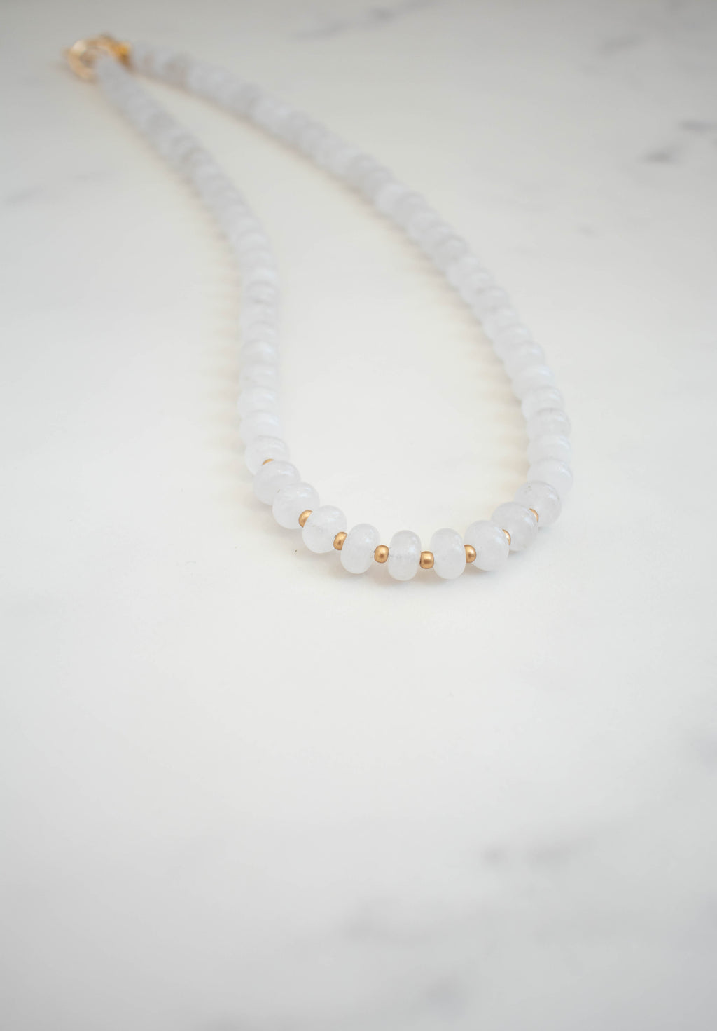 The Lily Necklace- White Quartz & Gold Glass Beads