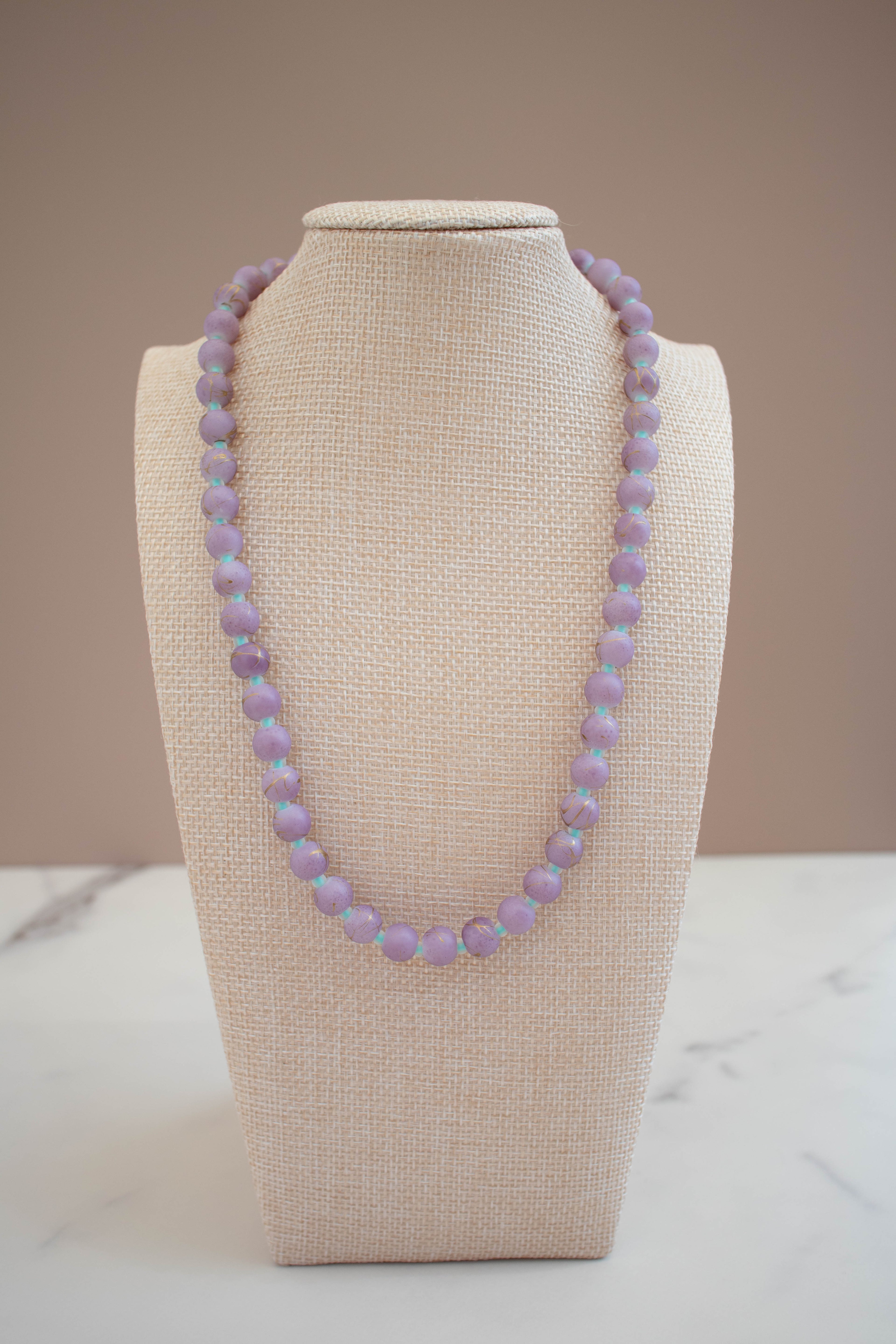 The Sadie Necklace- Round Purple & Mint Glass Beads