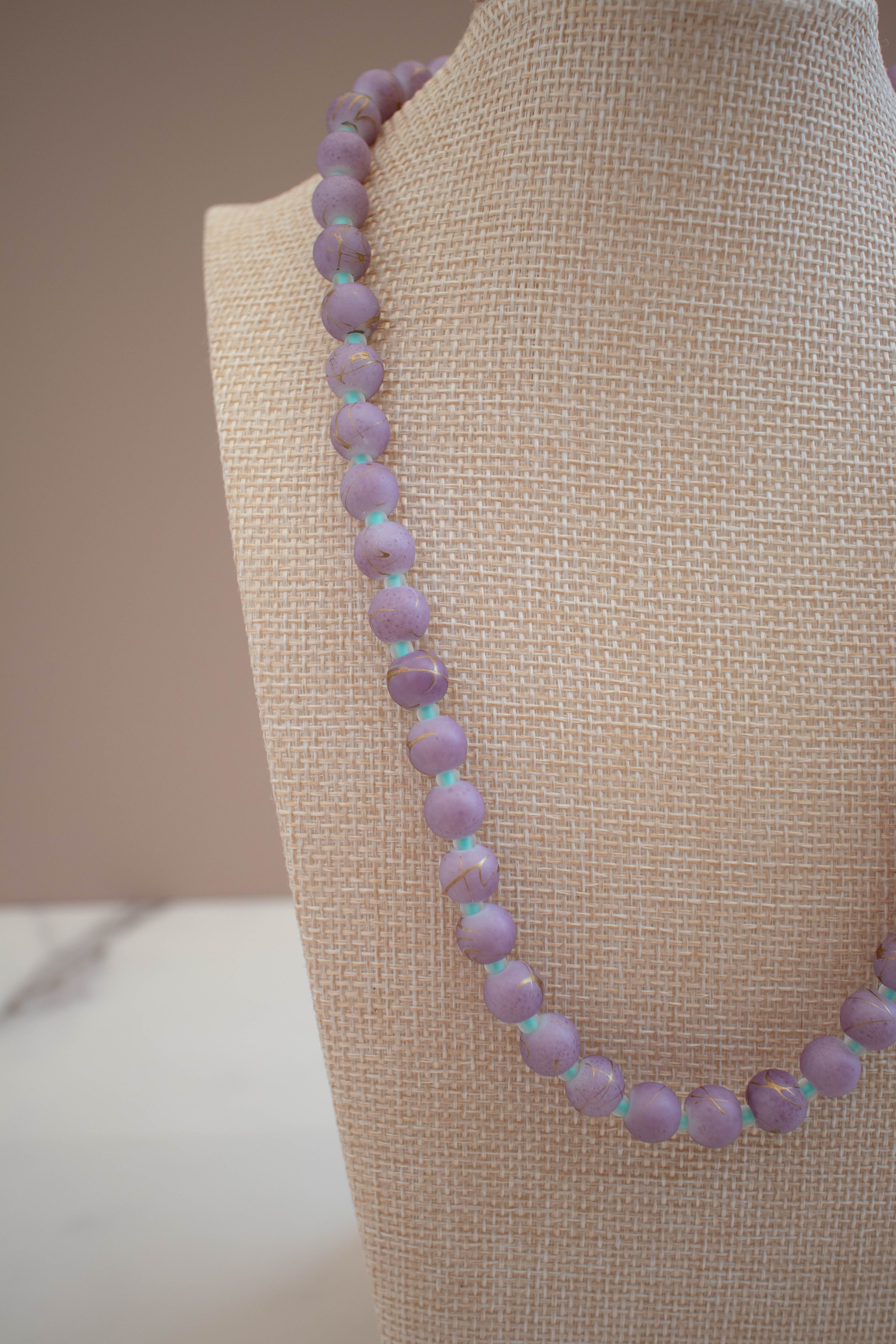 The Sadie Necklace- Round Purple & Mint Glass Beads
