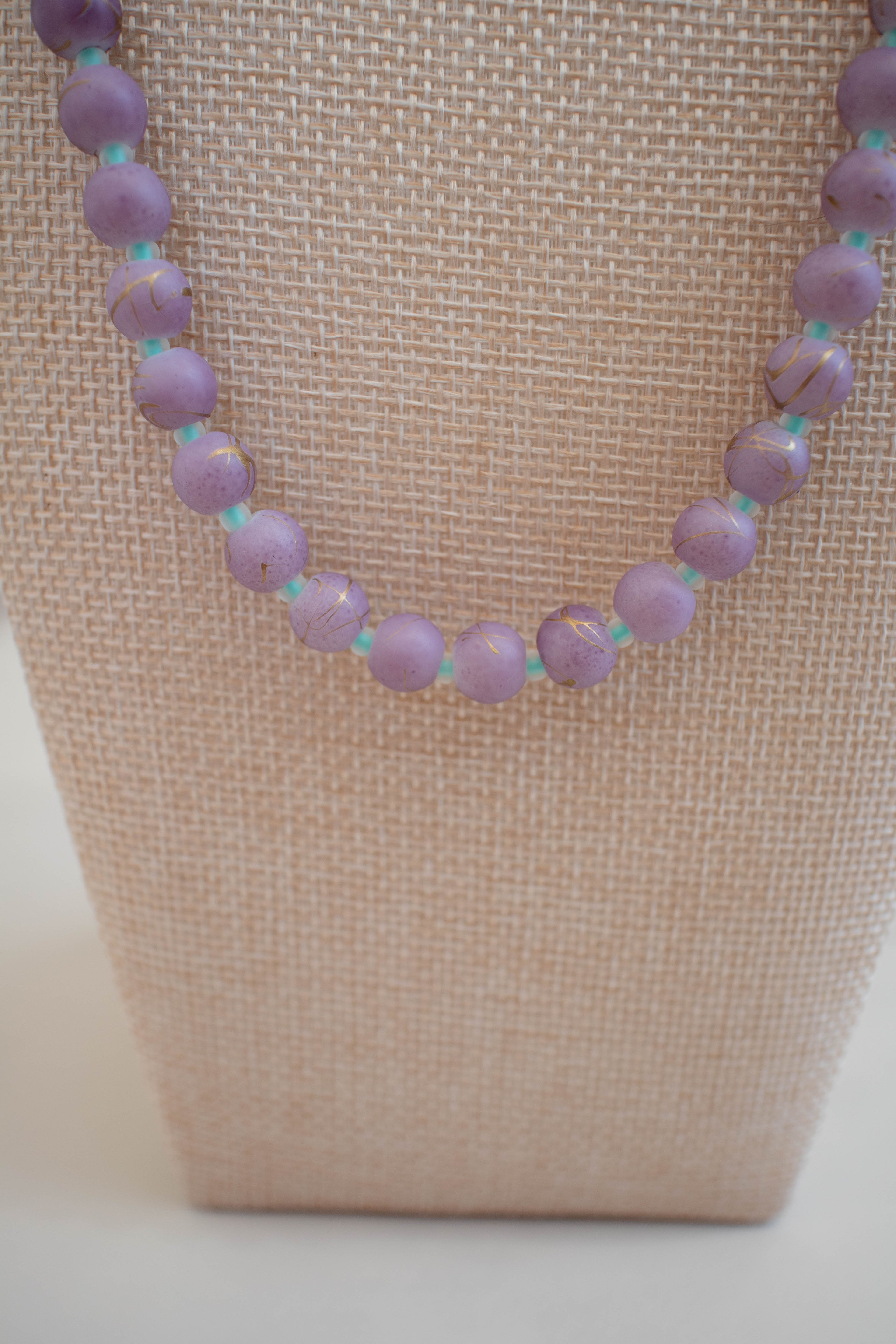 The Sadie Necklace- Round Purple & Mint Glass Beads