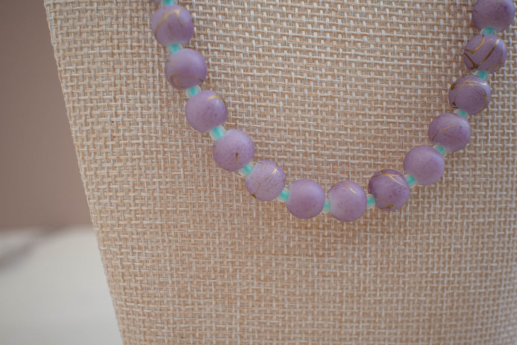 The Sadie Necklace- Round Purple & Mint Glass Beads
