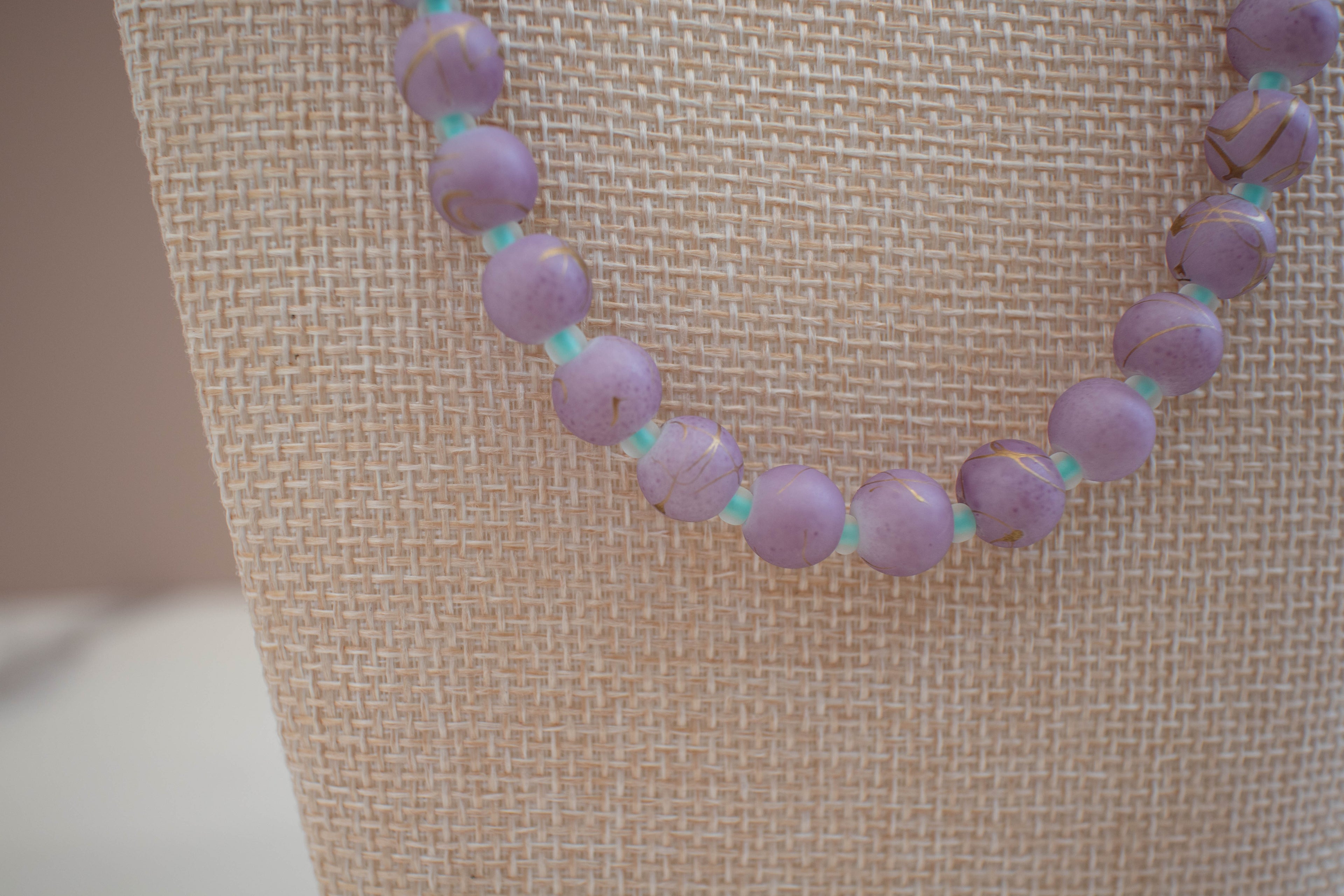 The Sadie Necklace- Round Purple & Mint Glass Beads
