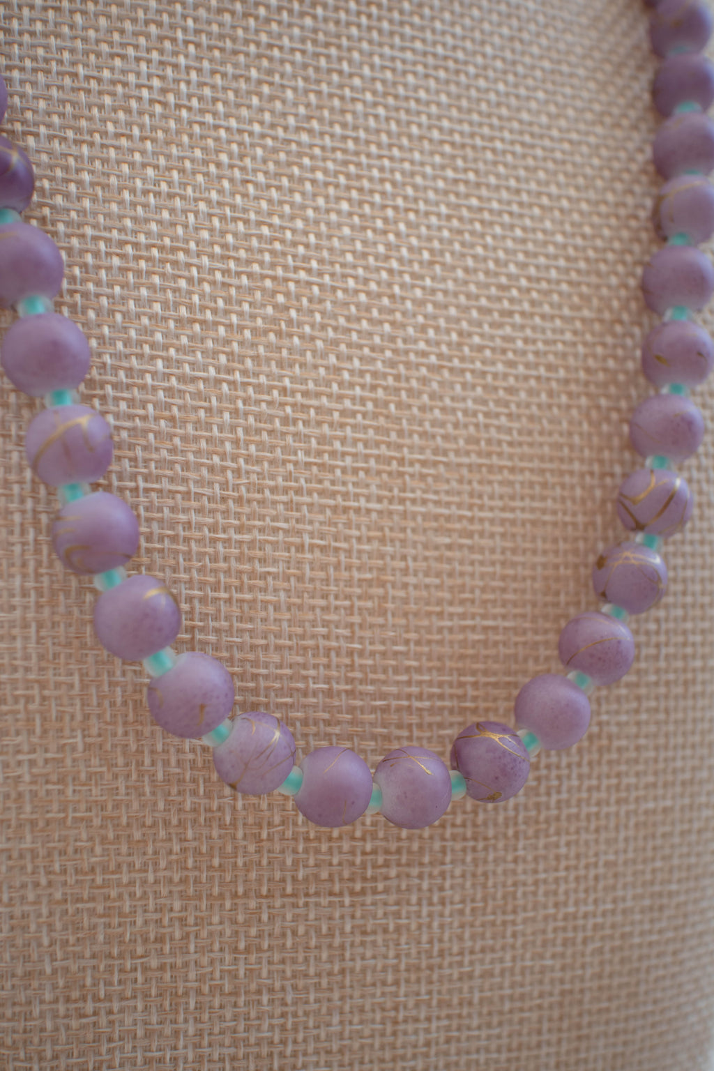 The Sadie Necklace- Round Purple & Mint Glass Beads