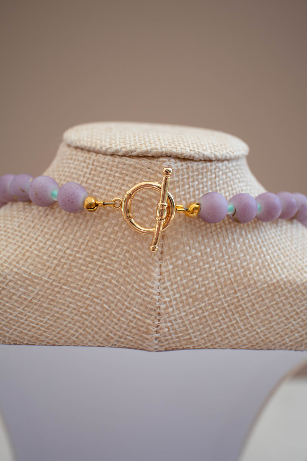 The Sadie Necklace- Round Purple & Mint Glass Beads