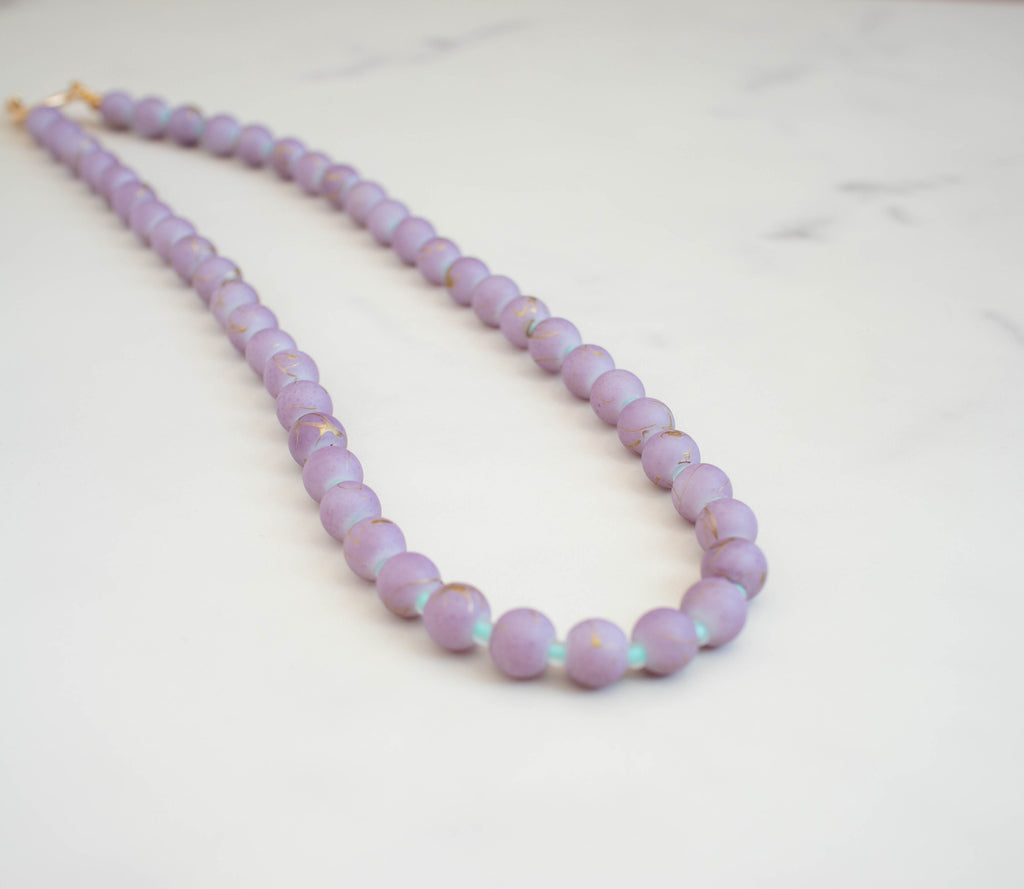 The Sadie Necklace- Round Purple & Mint Glass Beads