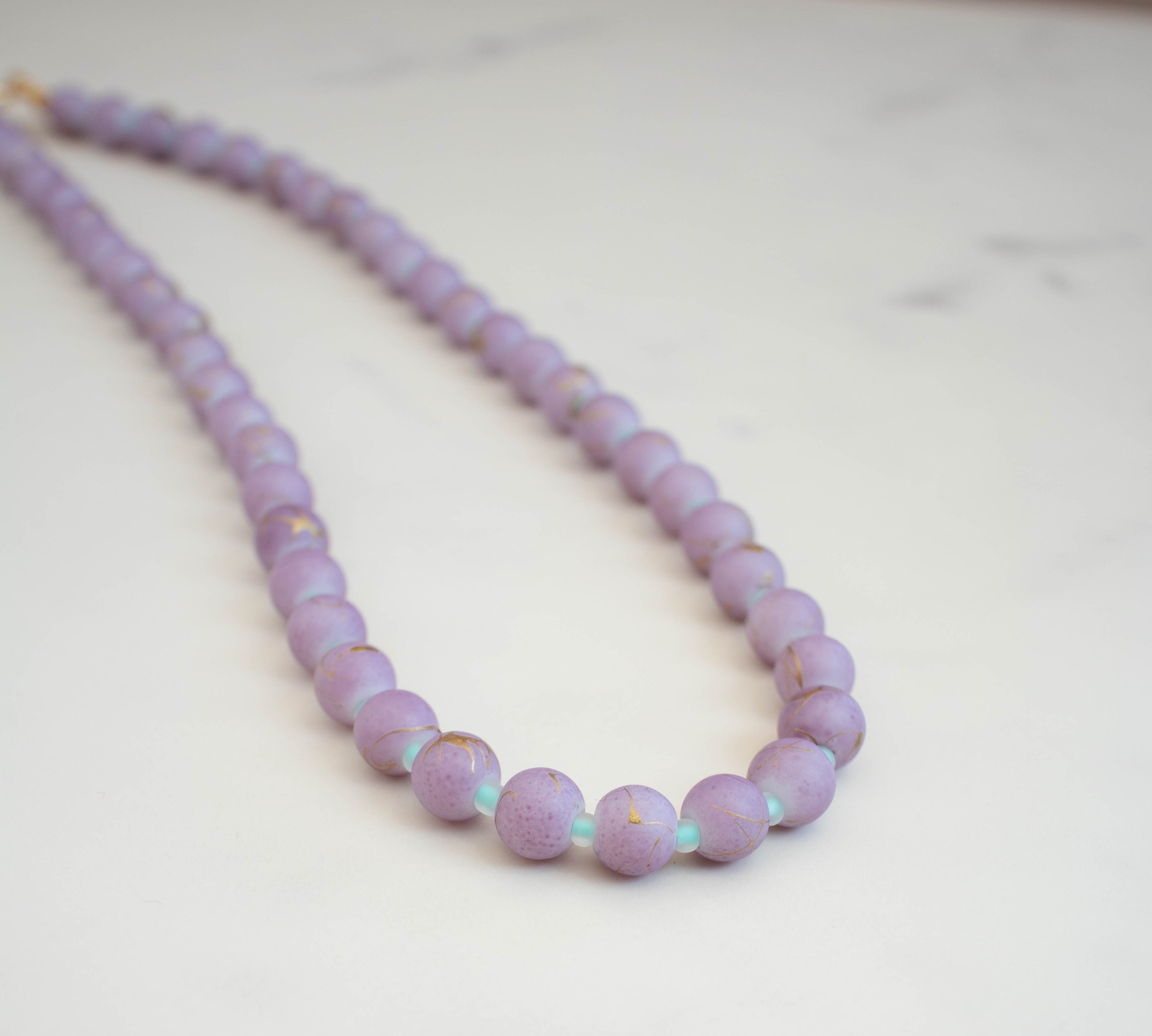 The Sadie Necklace- Round Purple & Mint Glass Beads