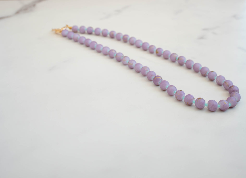 The Sadie Necklace- Round Purple & Mint Glass Beads