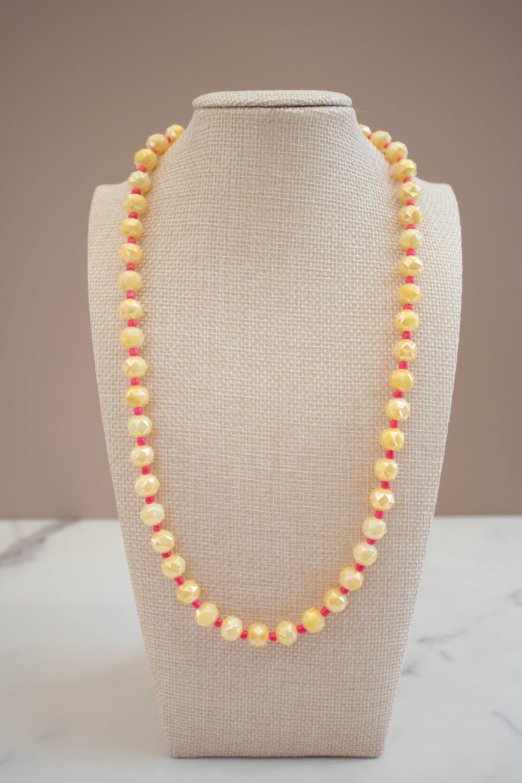 The Daisy Necklace- Yellow & Pink Glass Beads