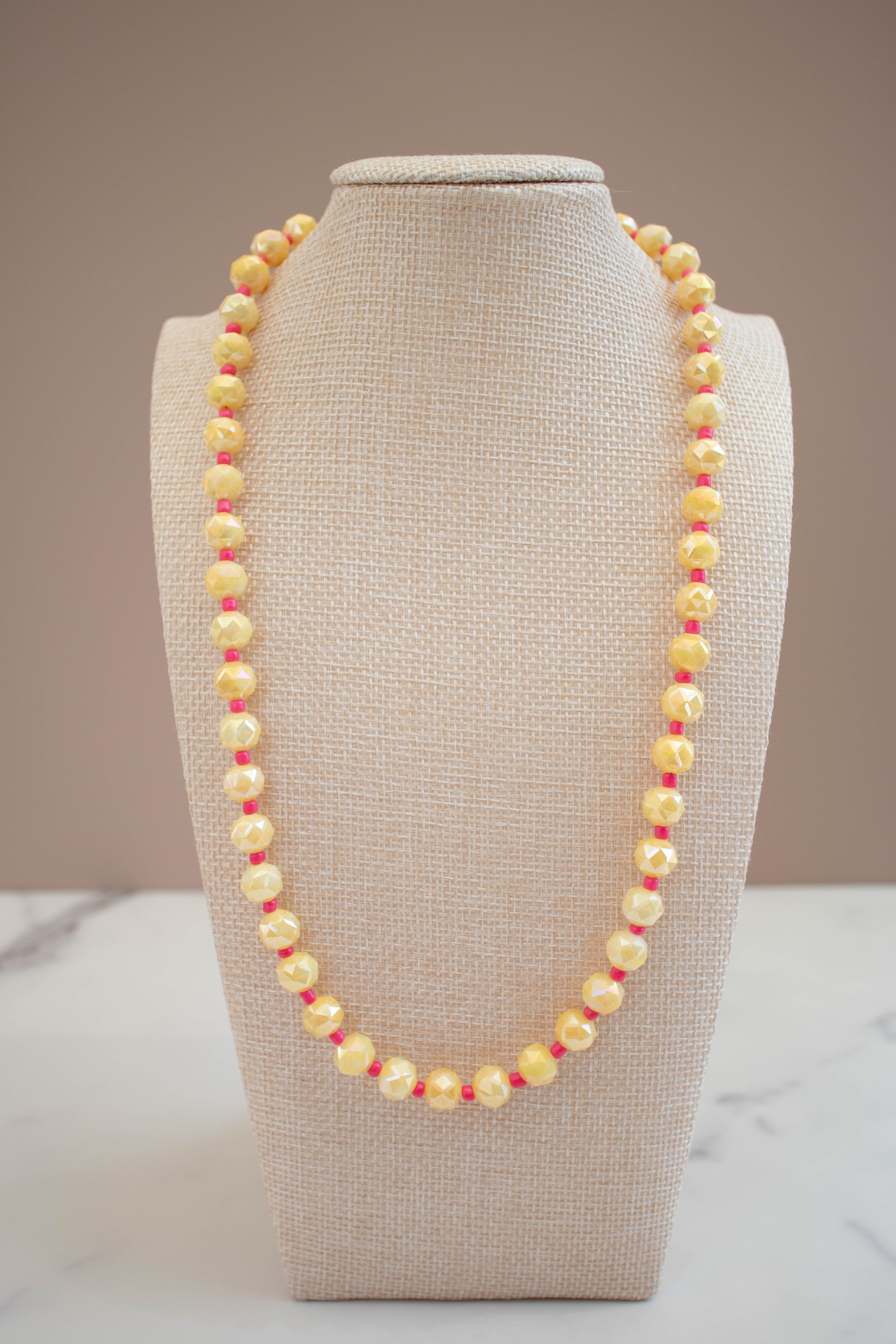The Daisy Necklace- Yellow & Pink Glass Beads