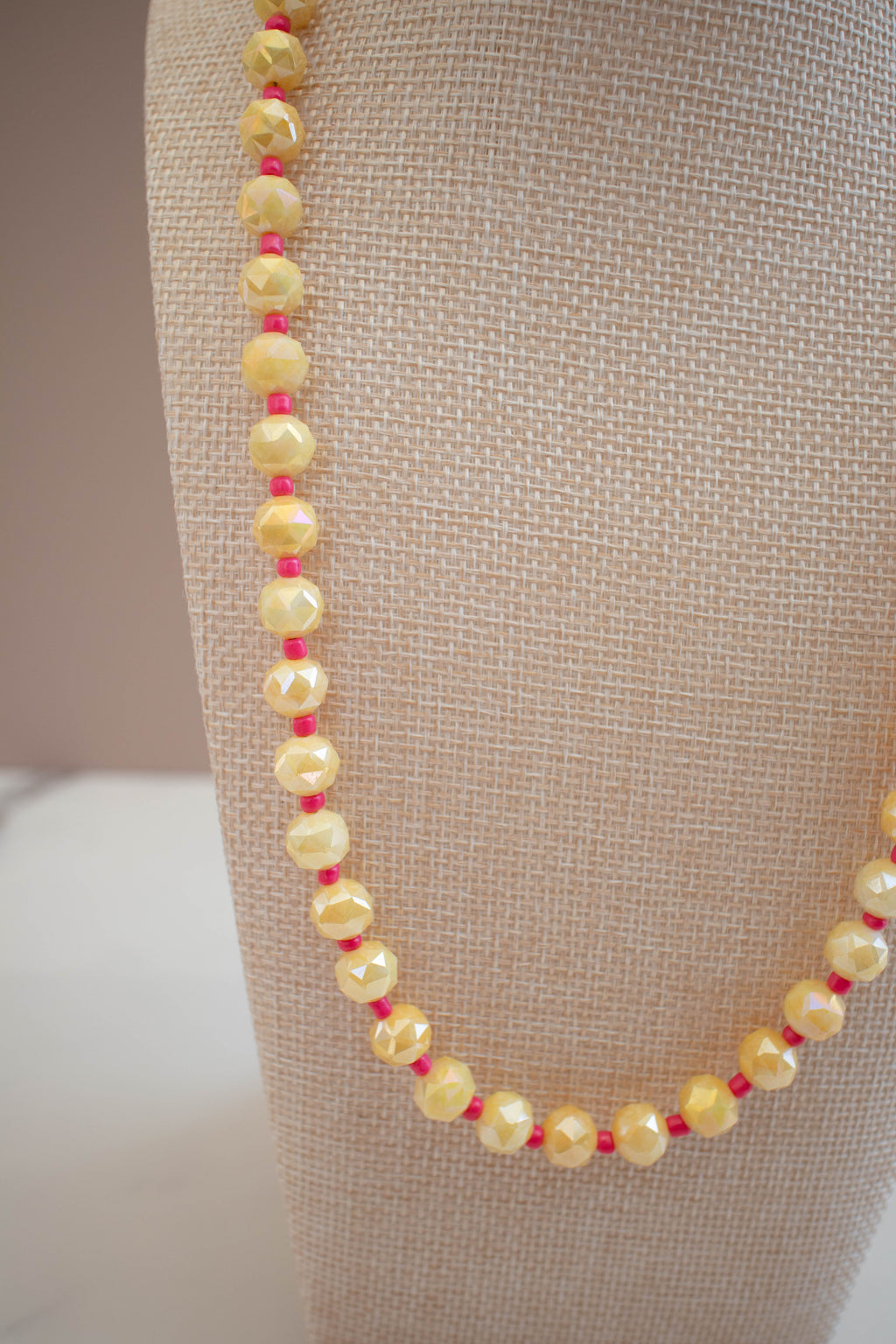 The Daisy Necklace- Yellow & Pink Glass Beads