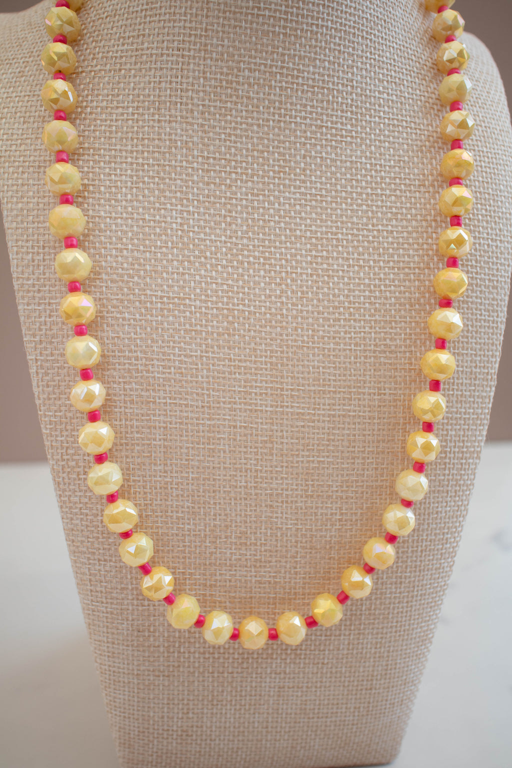 The Daisy Necklace- Yellow & Pink Glass Beads