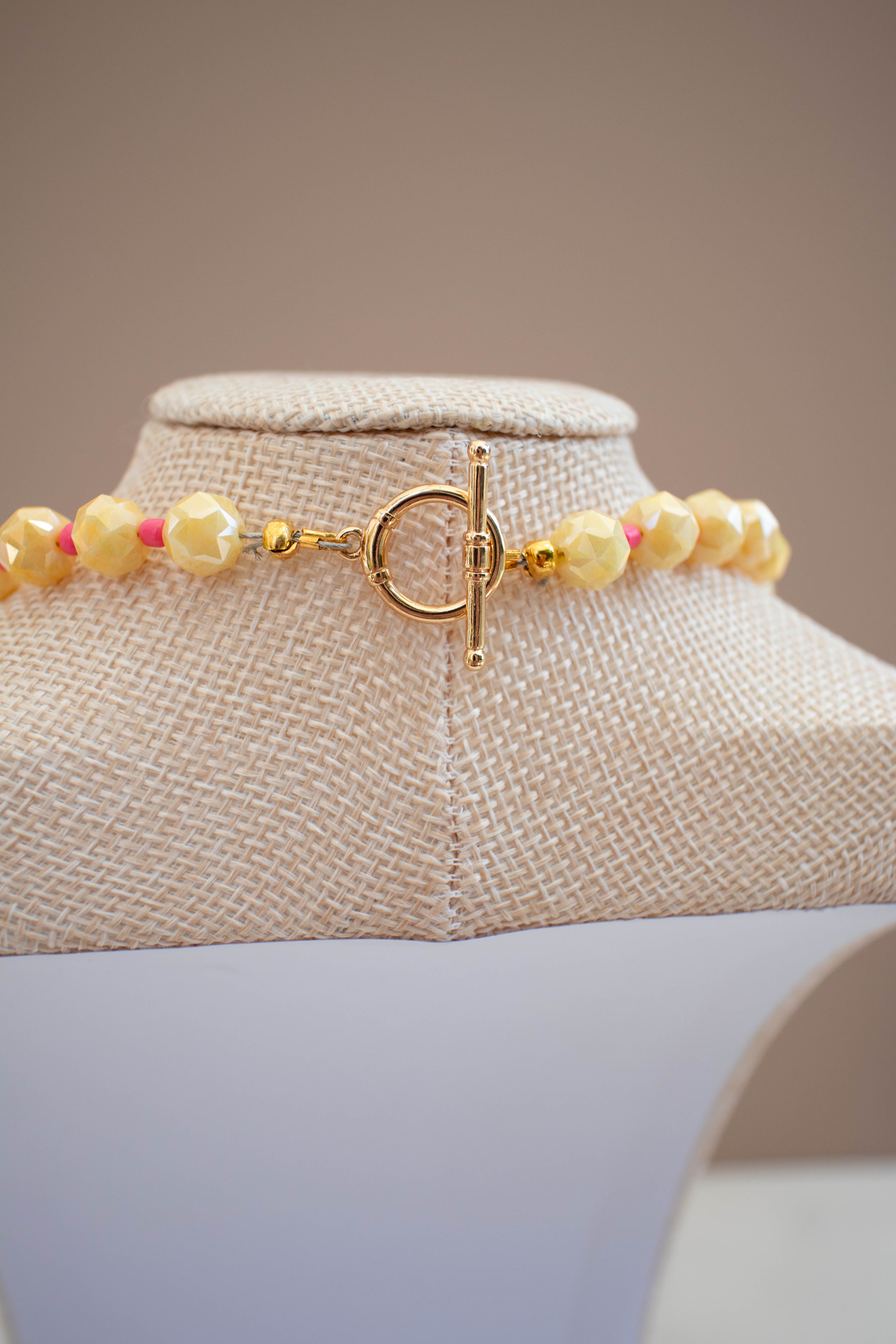 The Daisy Necklace- Yellow & Pink Glass Beads
