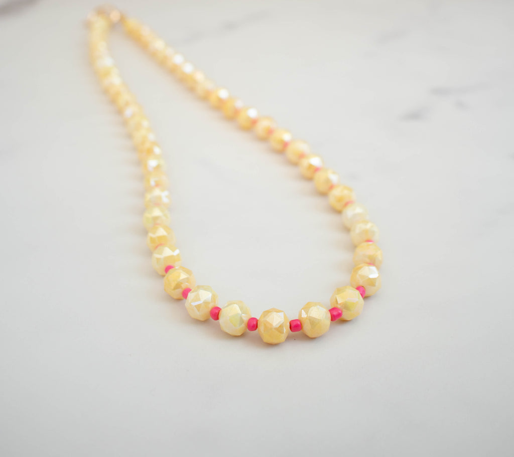 The Daisy Necklace- Yellow & Pink Glass Beads