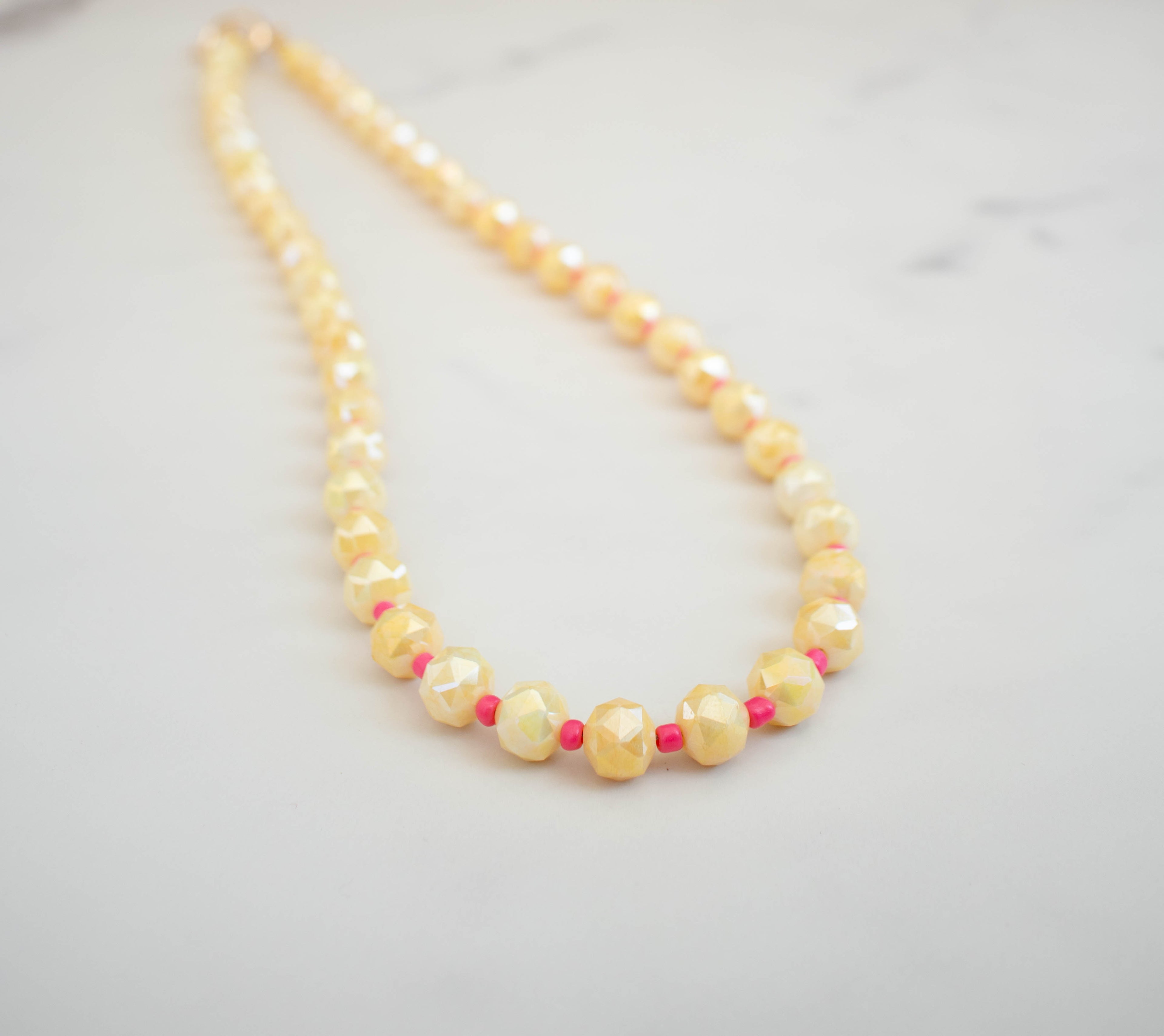 The Daisy Necklace- Yellow & Pink Glass Beads
