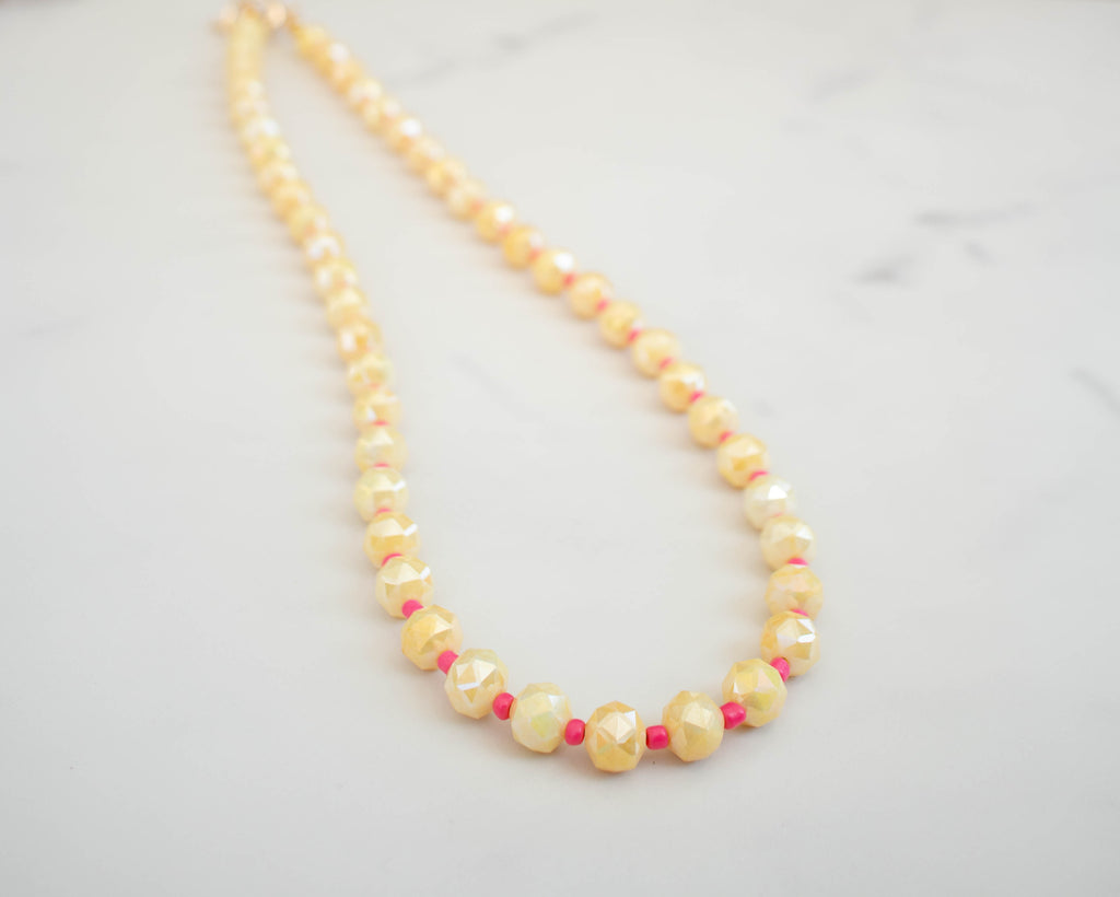 The Daisy Necklace- Yellow & Pink Glass Beads