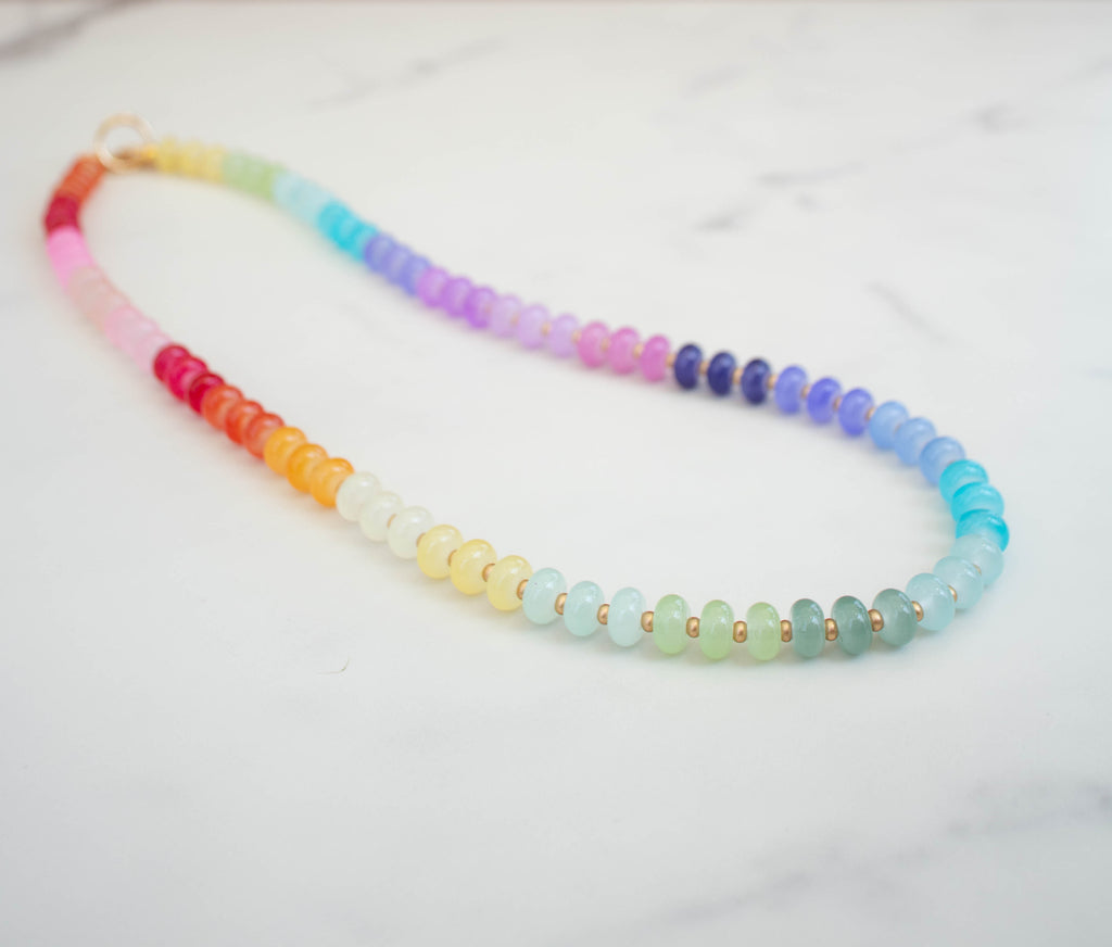 The Lucy Necklace- Rainbow & Gold Glass Beads