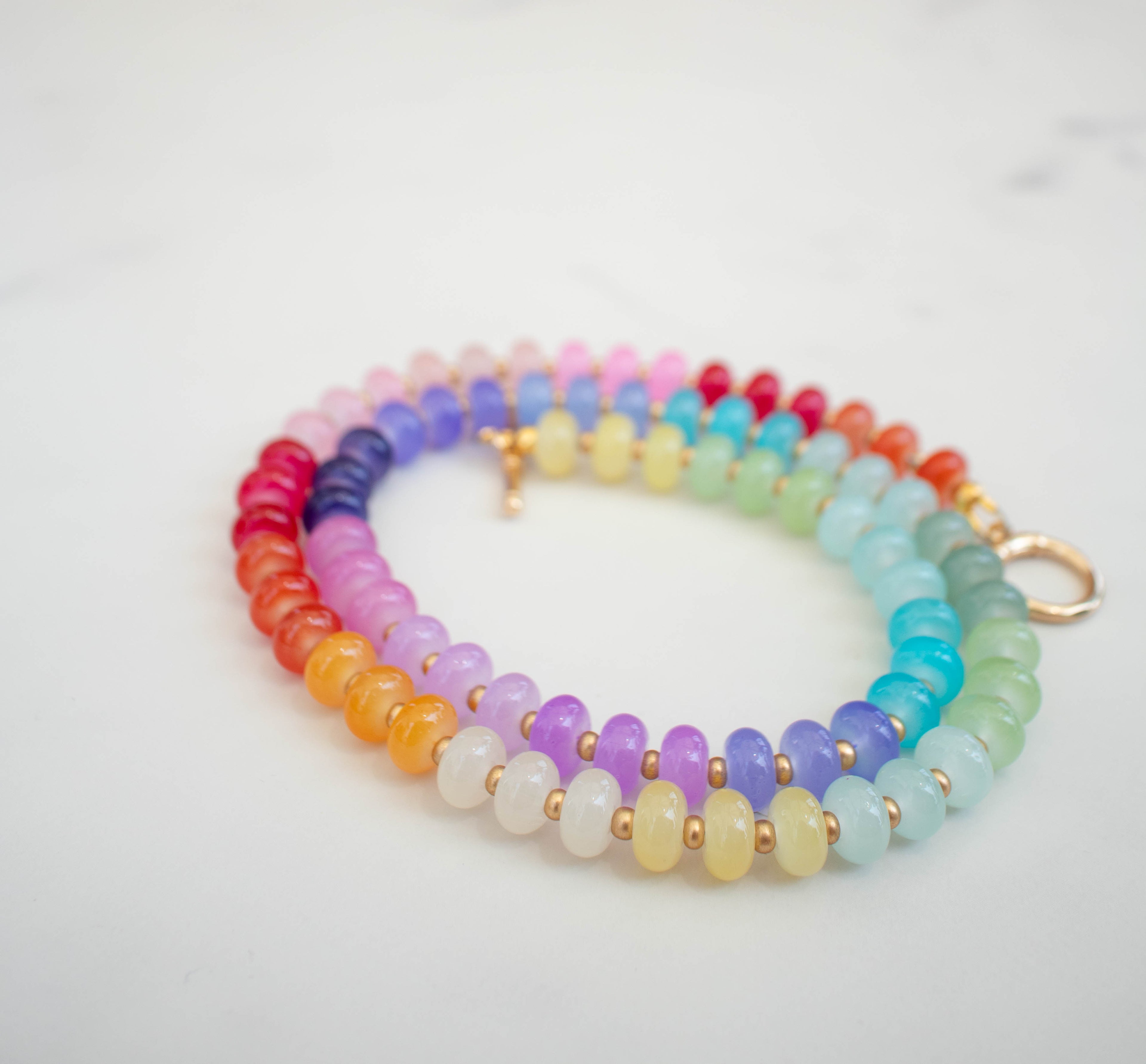 The Lucy Necklace- Rainbow & Gold Glass Beads