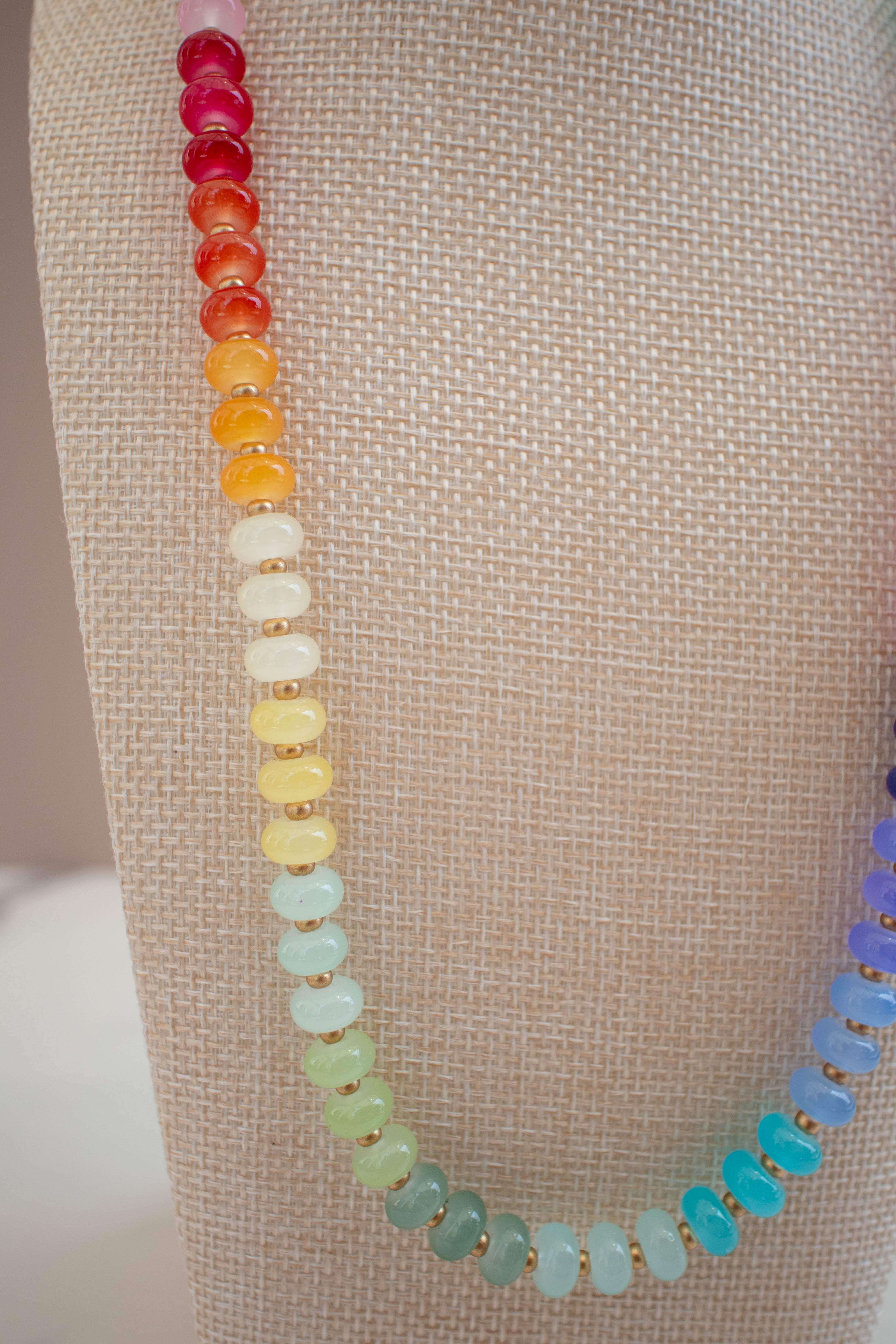 The Lucy Necklace- Rainbow & Gold Glass Beads