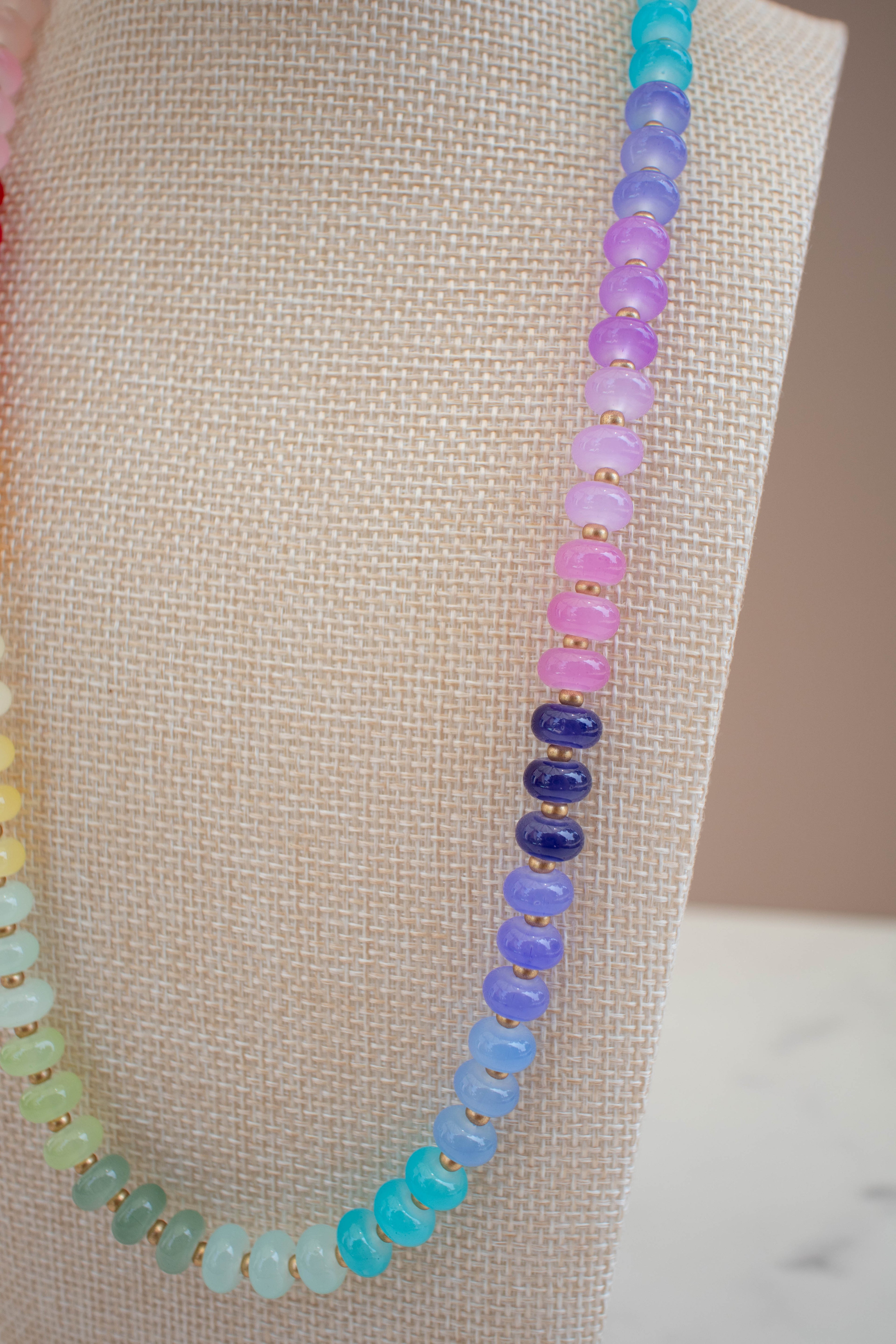 The Lucy Necklace- Rainbow & Gold Glass Beads