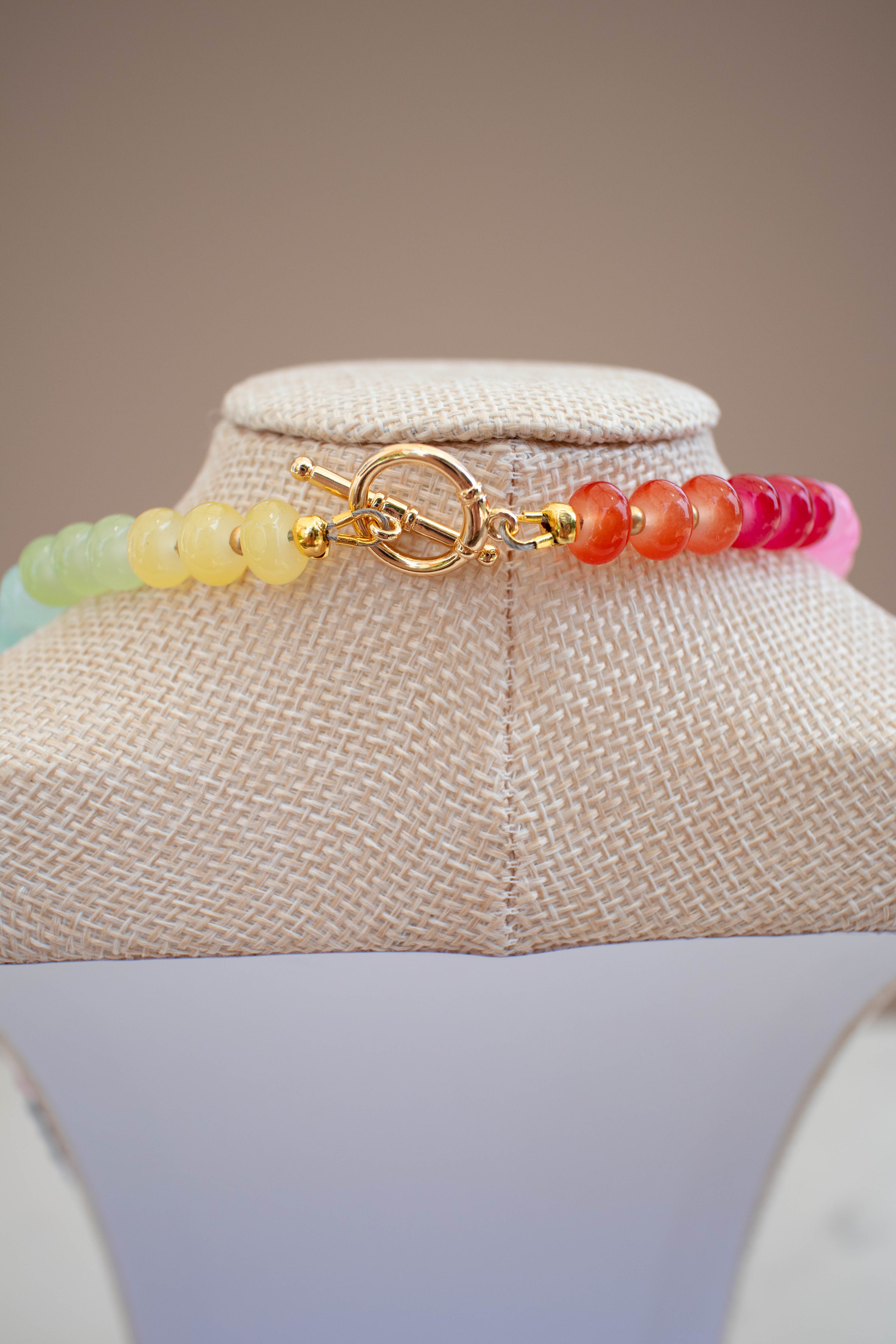 The Lucy Necklace- Rainbow & Gold Glass Beads