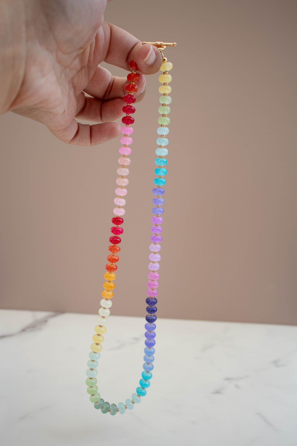 The Lucy Necklace- Rainbow & Gold Glass Beads