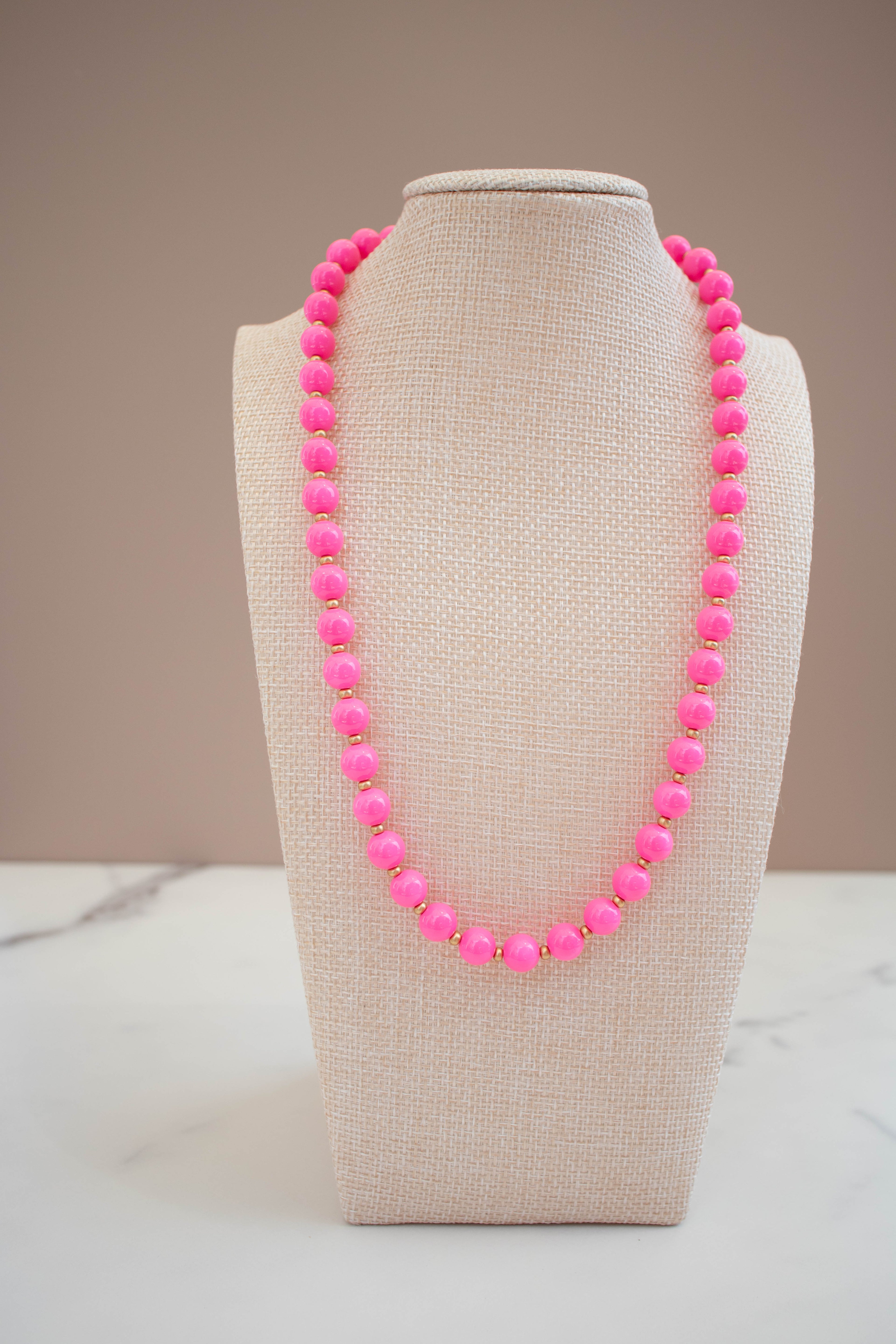 The Ellie Necklace- Round Pink Glass Beads