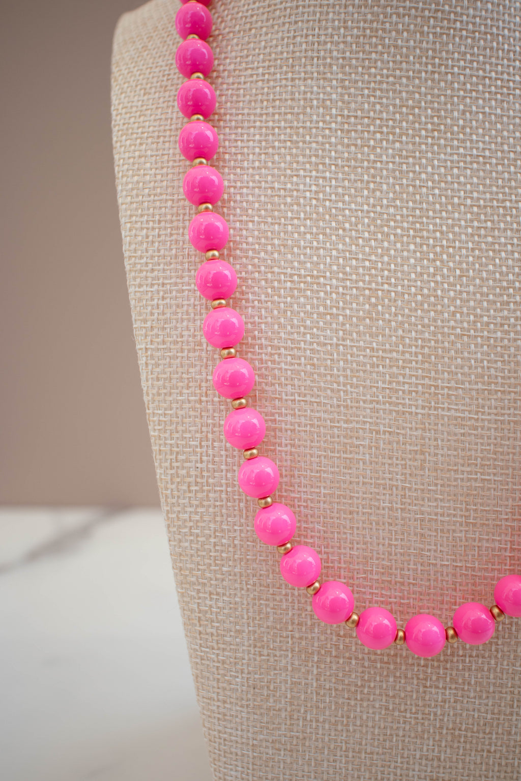 The Ellie Necklace- Round Pink Glass Beads