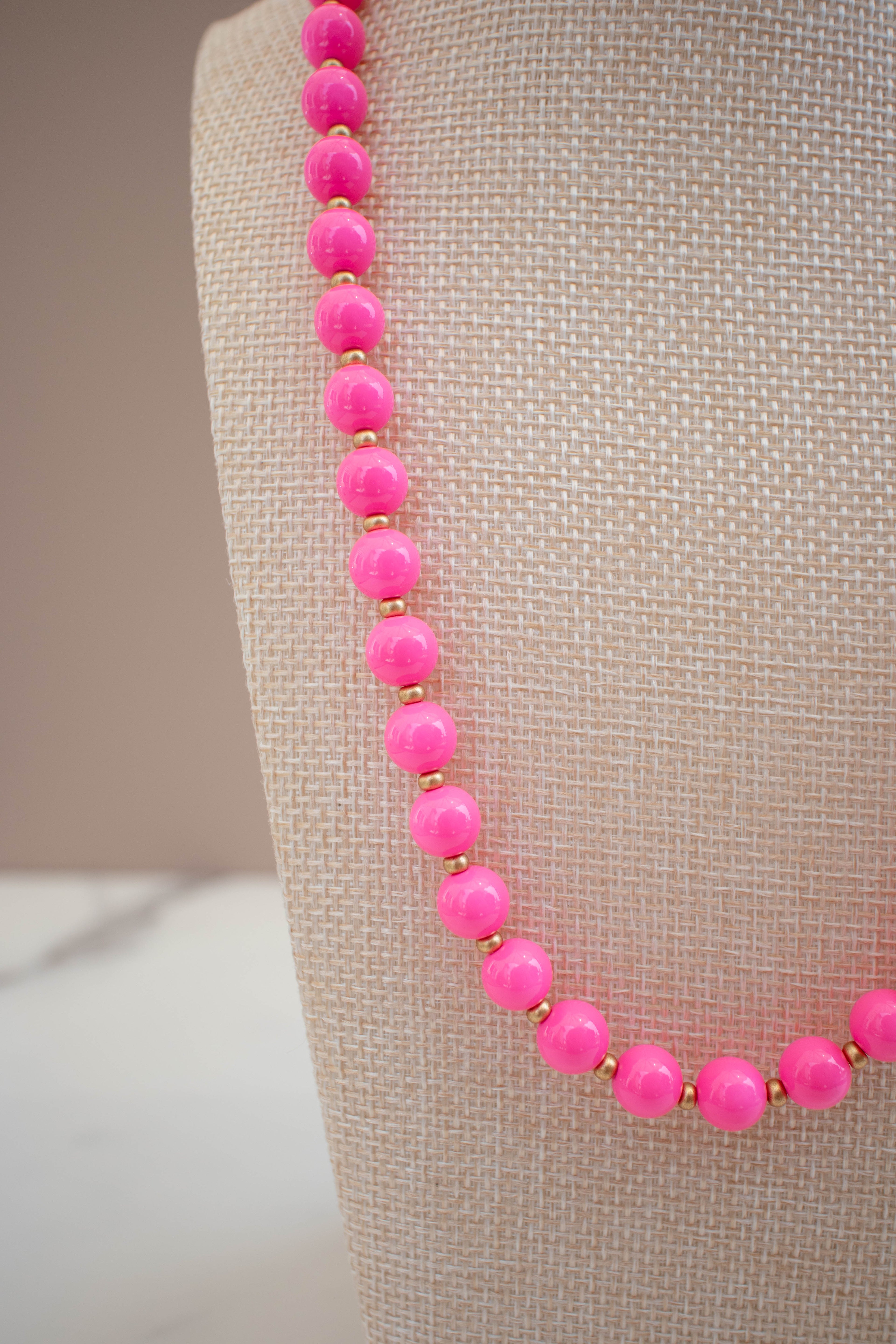 The Ellie Necklace- Round Pink Glass Beads