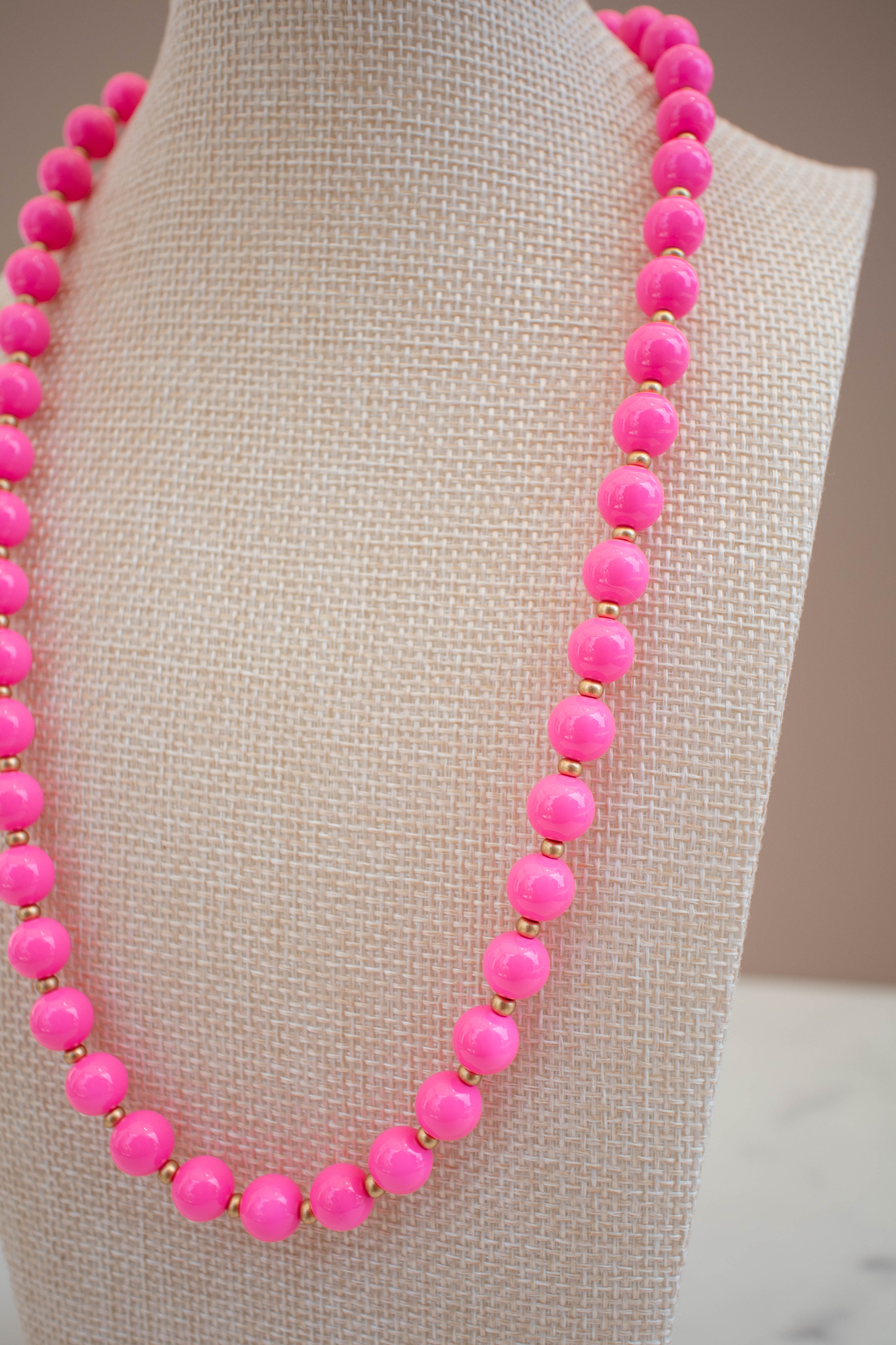 The Ellie Necklace- Round Pink Glass Beads