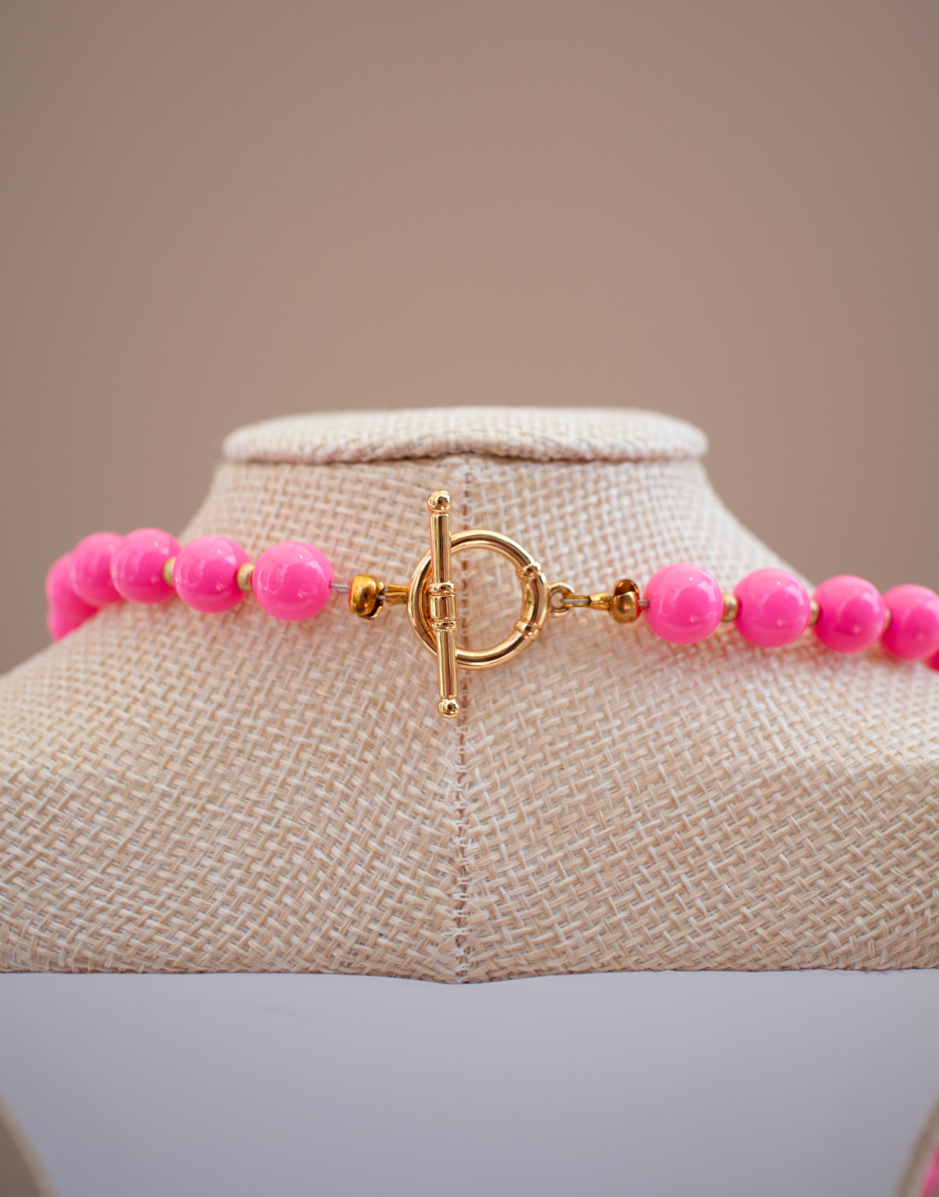 The Ellie Necklace- Round Pink Glass Beads