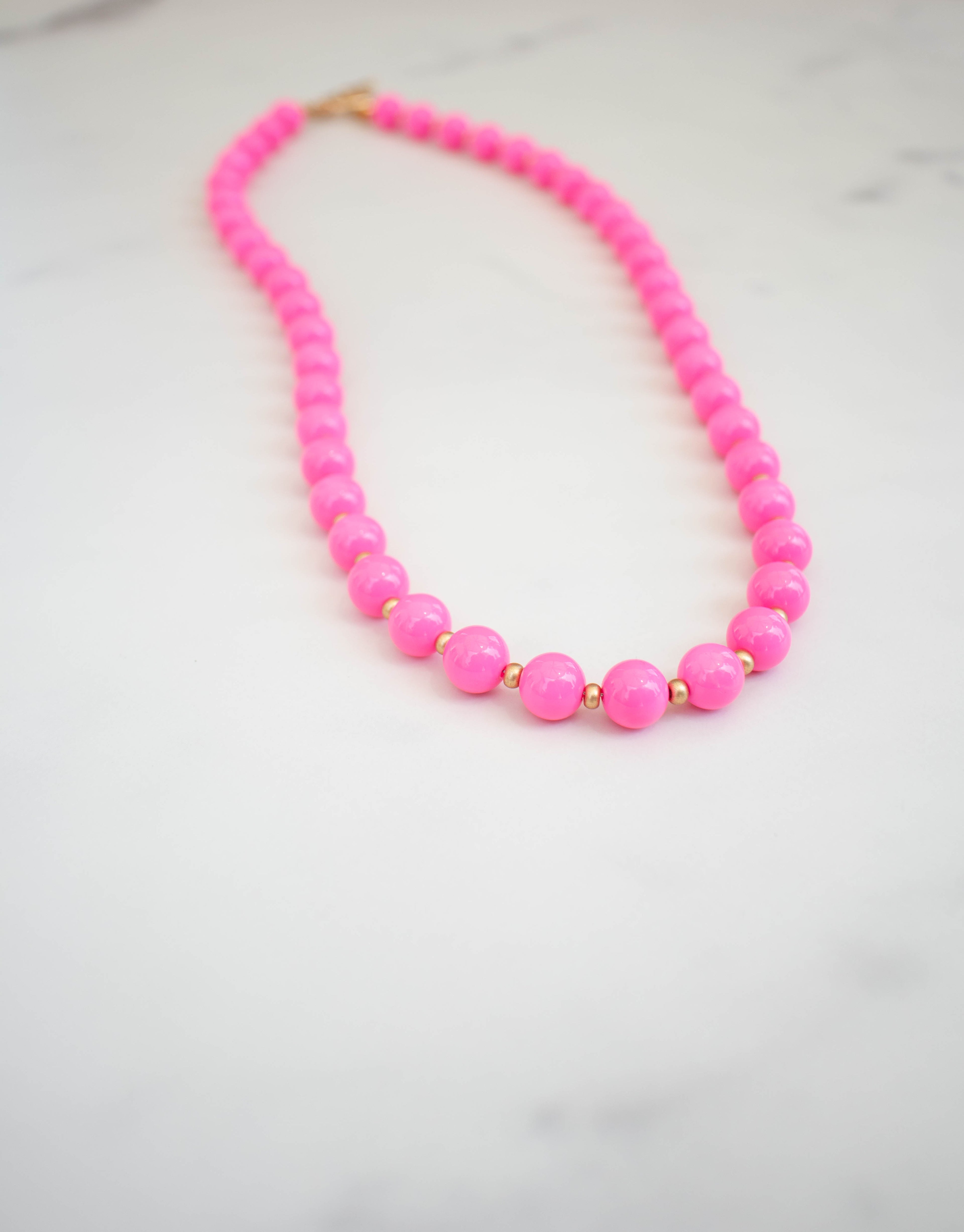 The Ellie Necklace- Round Pink Glass Beads
