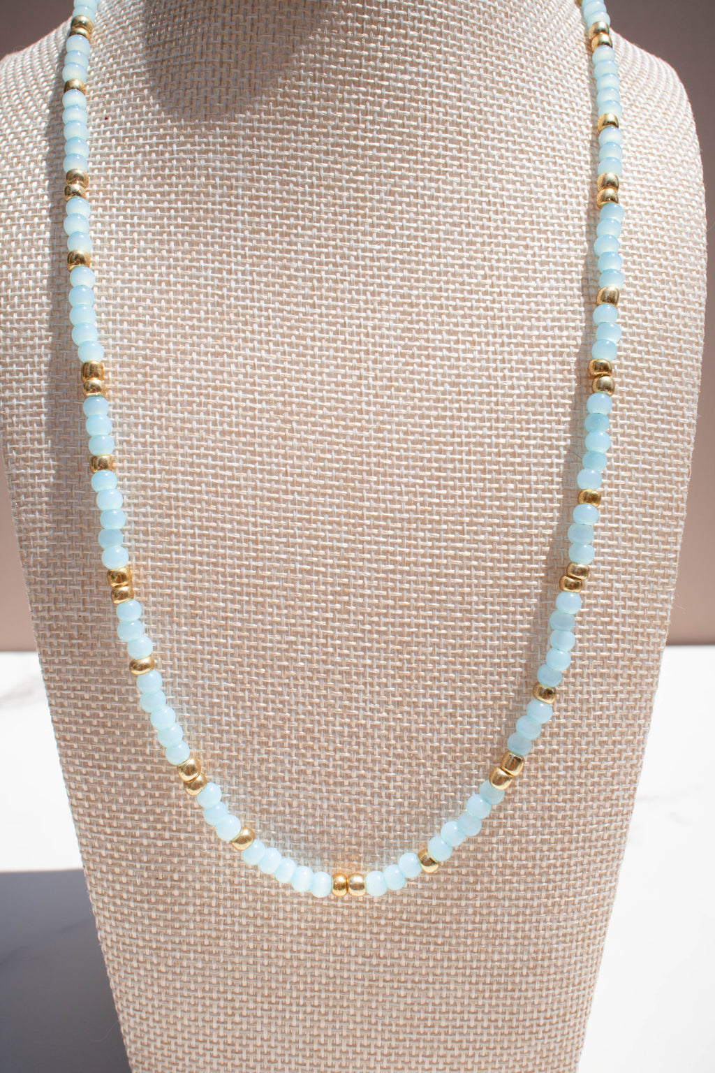 The Marina Necklace- Round Blue and Gold Seed Beads