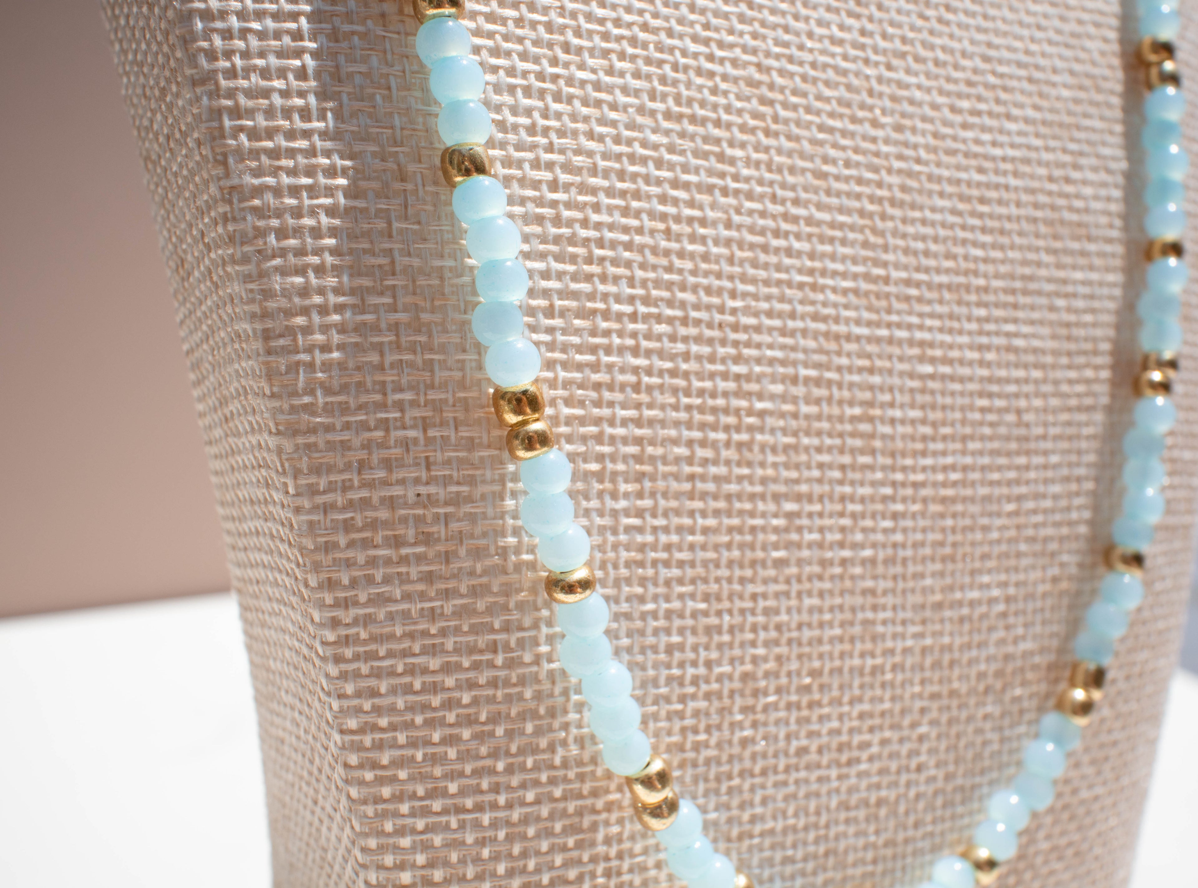 The Marina Necklace- Round Blue and Gold Seed Beads